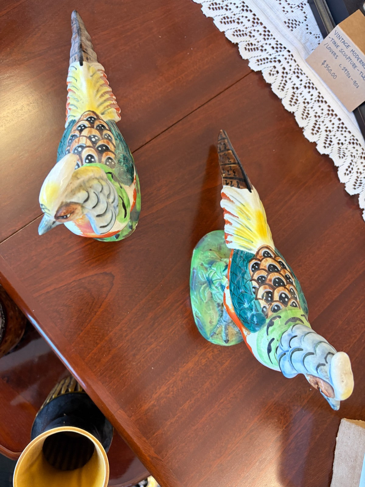 Vintage Japanese Ceramic Pheasant Figurines Pair Hand Painted Birds 1950s–70s