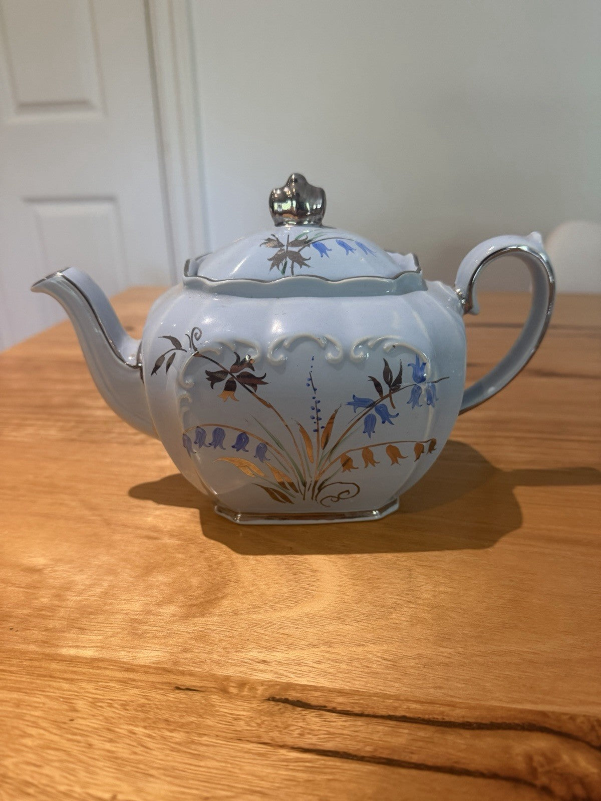 Vintage Sadler 2058 Bluebell Teapot Sugar Bowl Set Silver Trim England