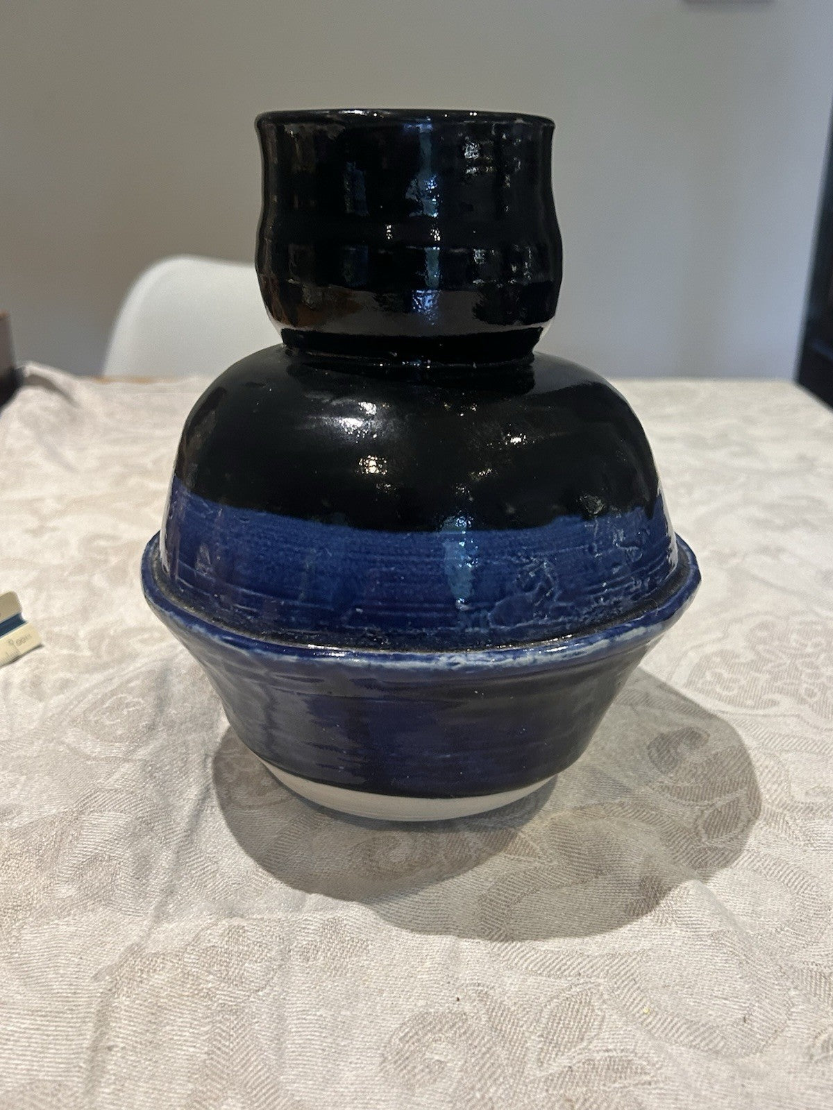 Vintage Studio Pottery Vase Blue & Black Glaze Unmarked Australian c1970s