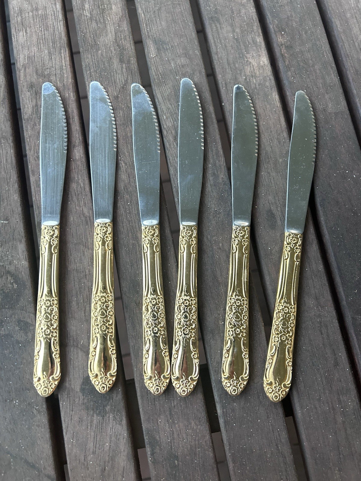 Vintage Gold Stainless Steel 49pc Cutlery Set Japan Ornate Floral Pattern