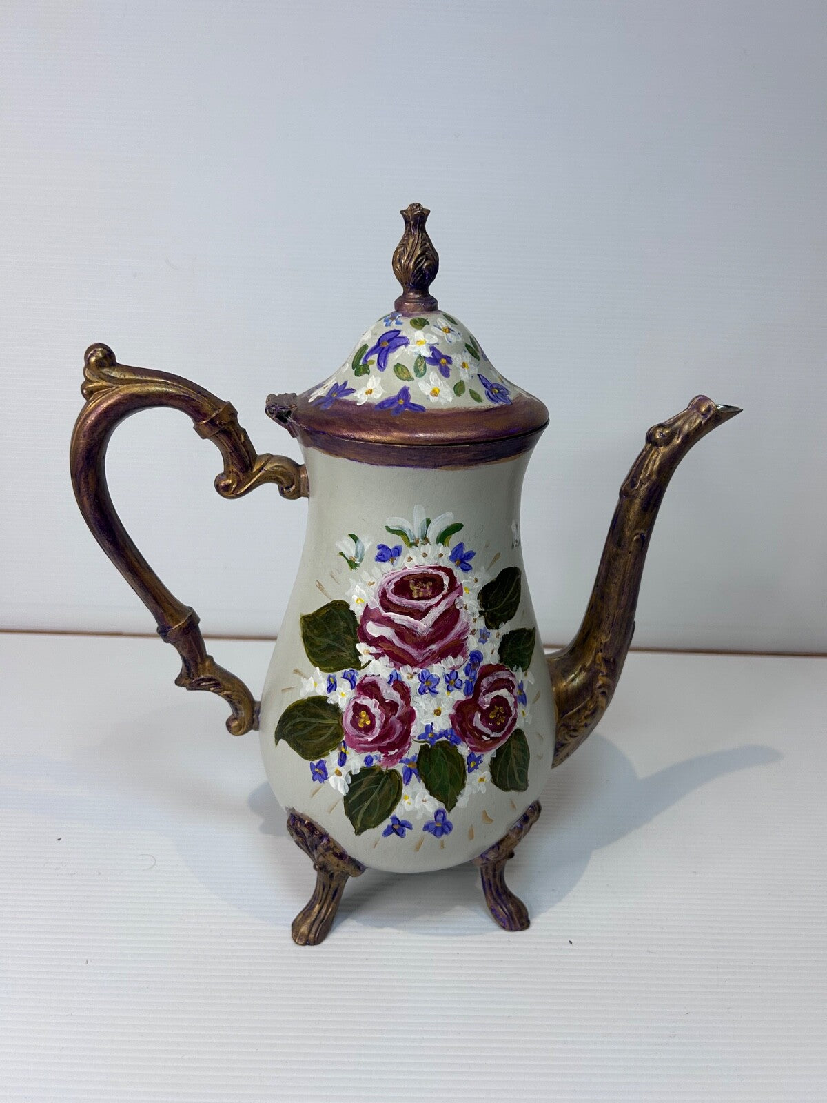 Antique Silver Plated Tea Set Refurbished Hand Painted by Beverley Shearer 2007