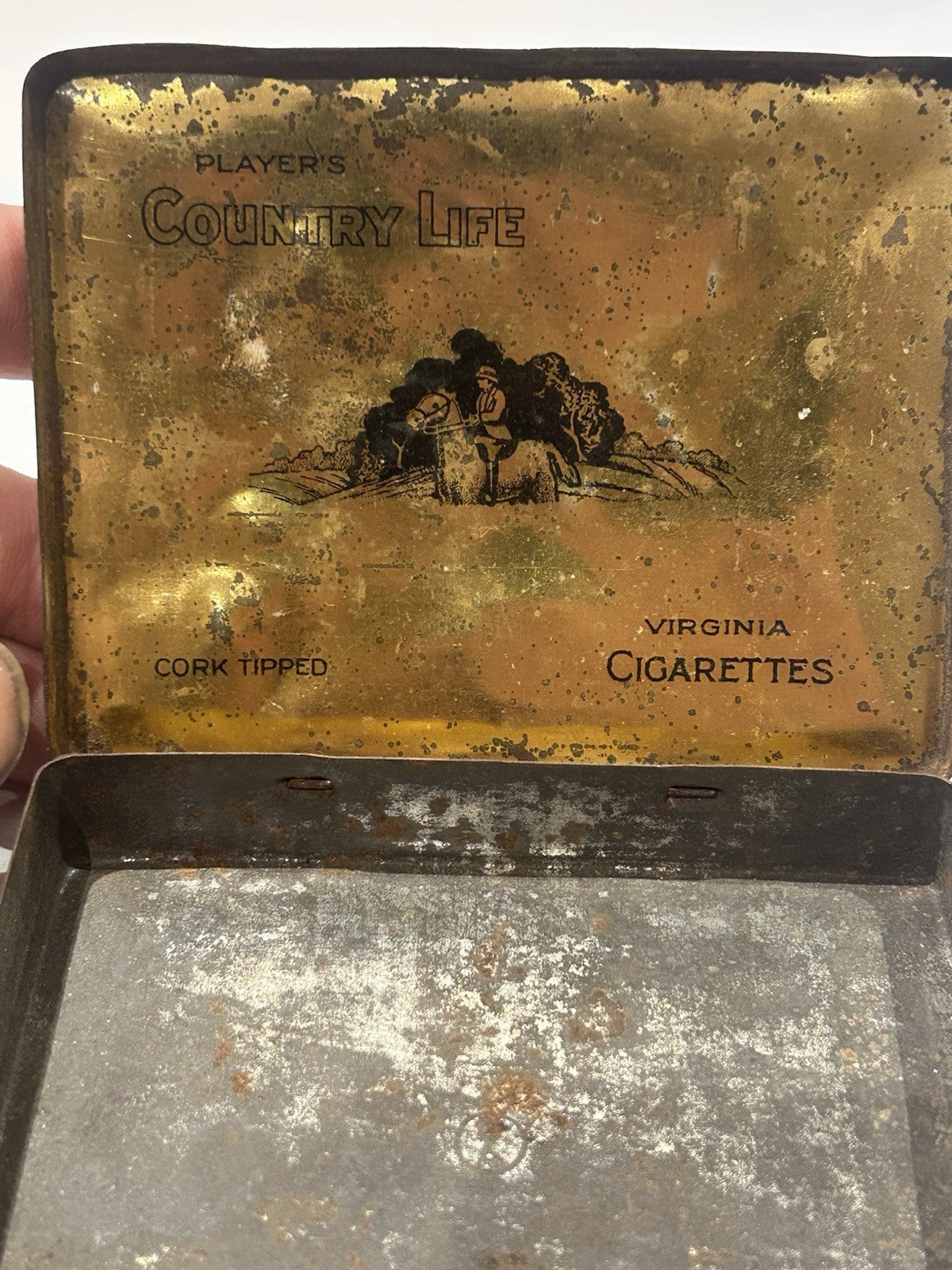 Vintage Player’s Country Life Cigarettes Tin – Cork Tipped Virginia – c1930s