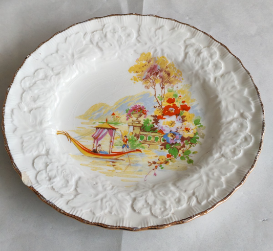 Vintage Alfred Meakin Scenic Plate – Embossed Floral Rim - England