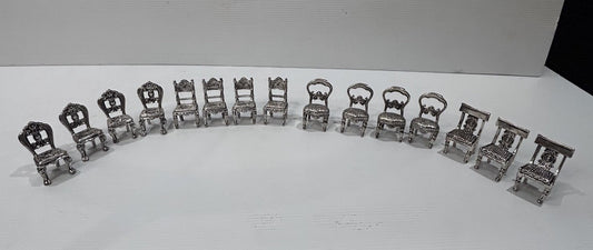 Miniature Pewter Chairs Set of 15 Vintage Dollhouse Furniture China Made