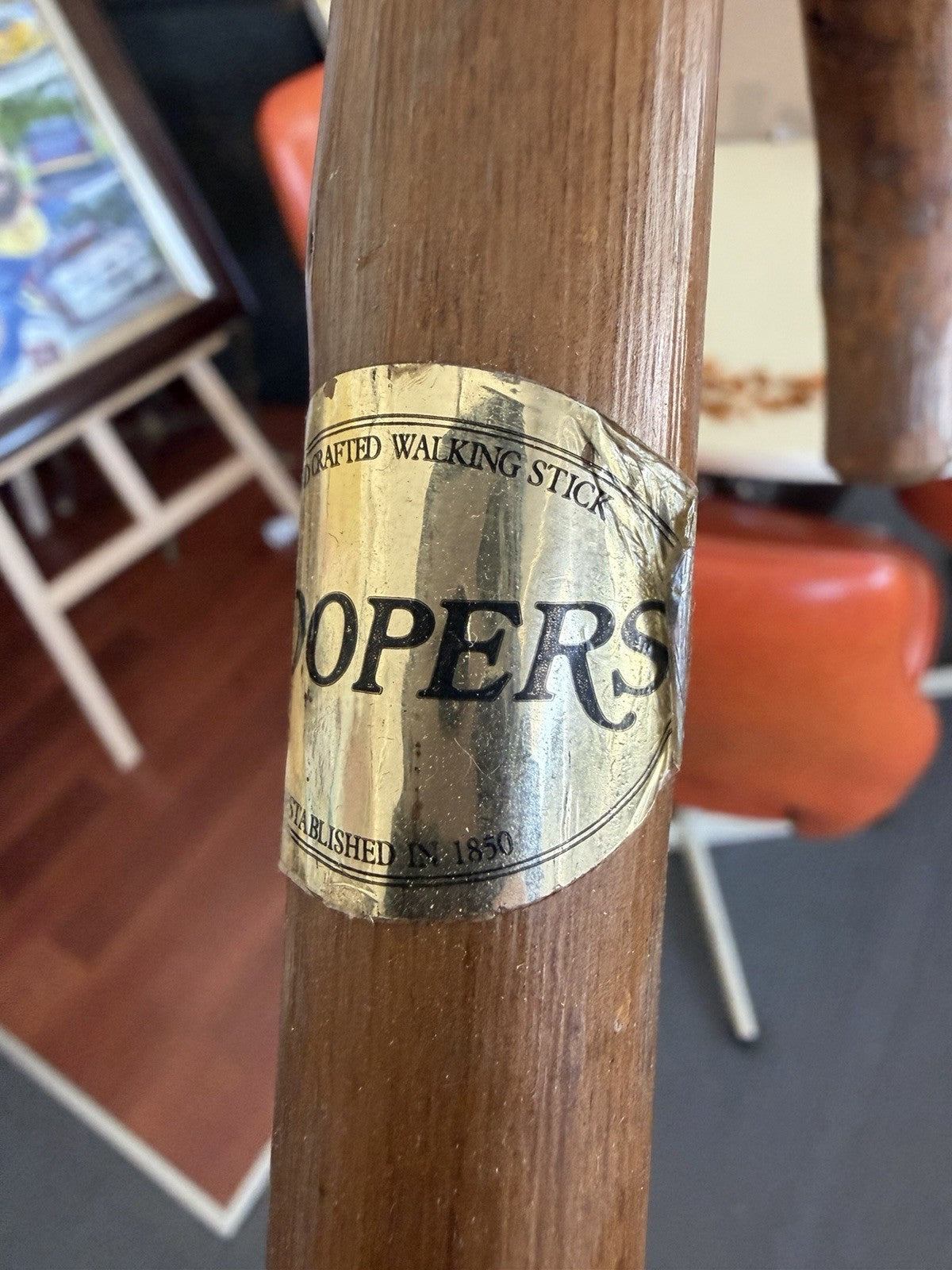 Coopers Hand Crafted Wooden Walking Stick Crook Handle Vintage Cane 85cm