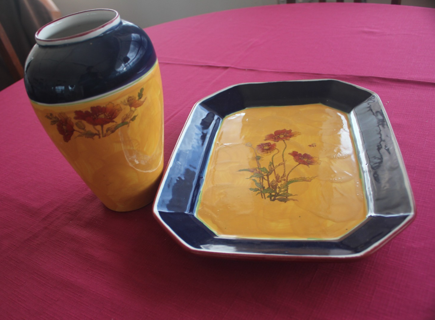 Australian Pottery “Wild Poppy” Vase & Platter Set – Robert Gordon