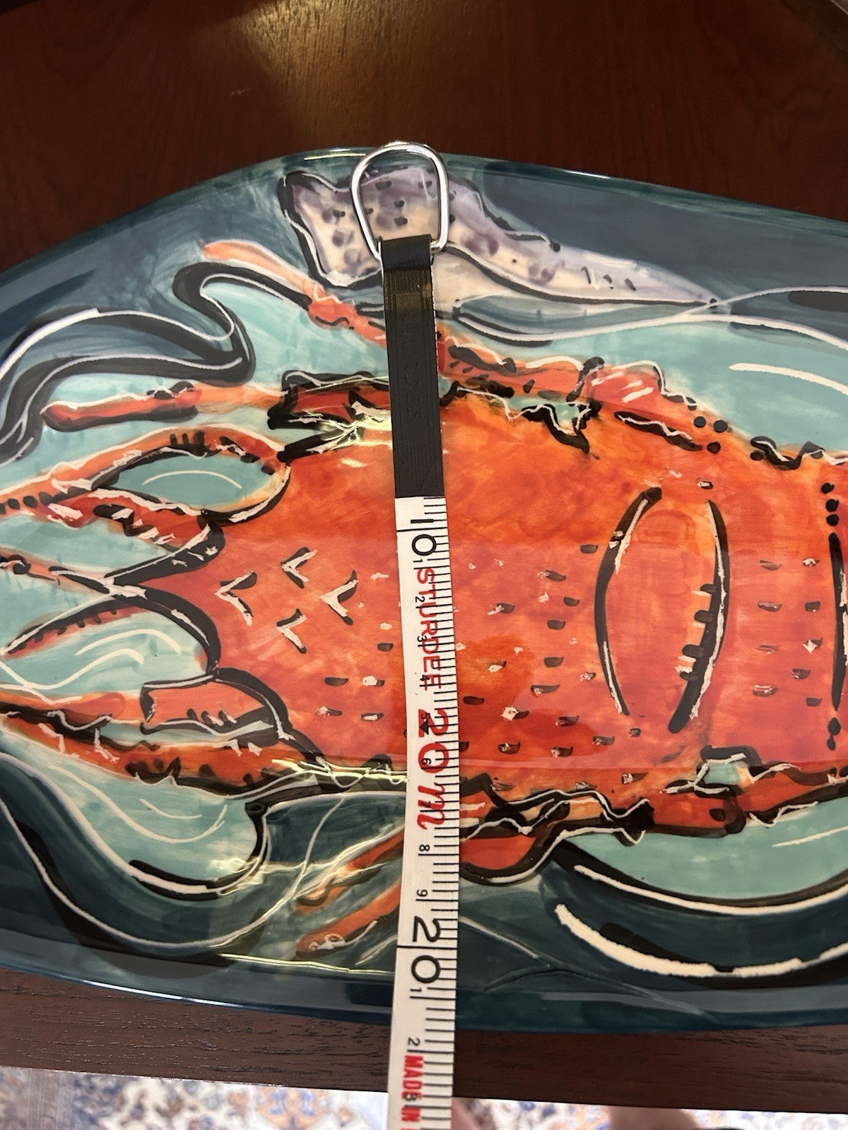 Signed Australian Studio Pottery Lobster Dish 50cm Hand Painted 
