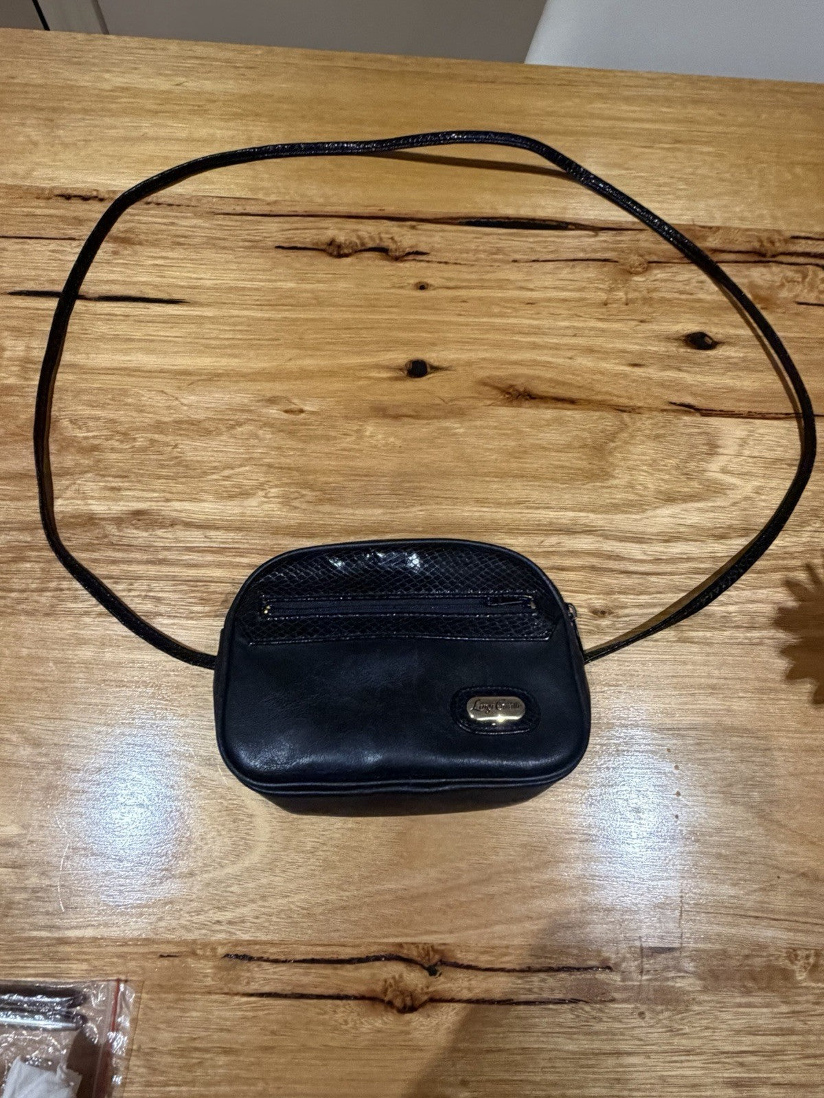 Vintage Luigi Cavalli Black Leather Crossbody Bag Snakeskin Style 1980s 90s