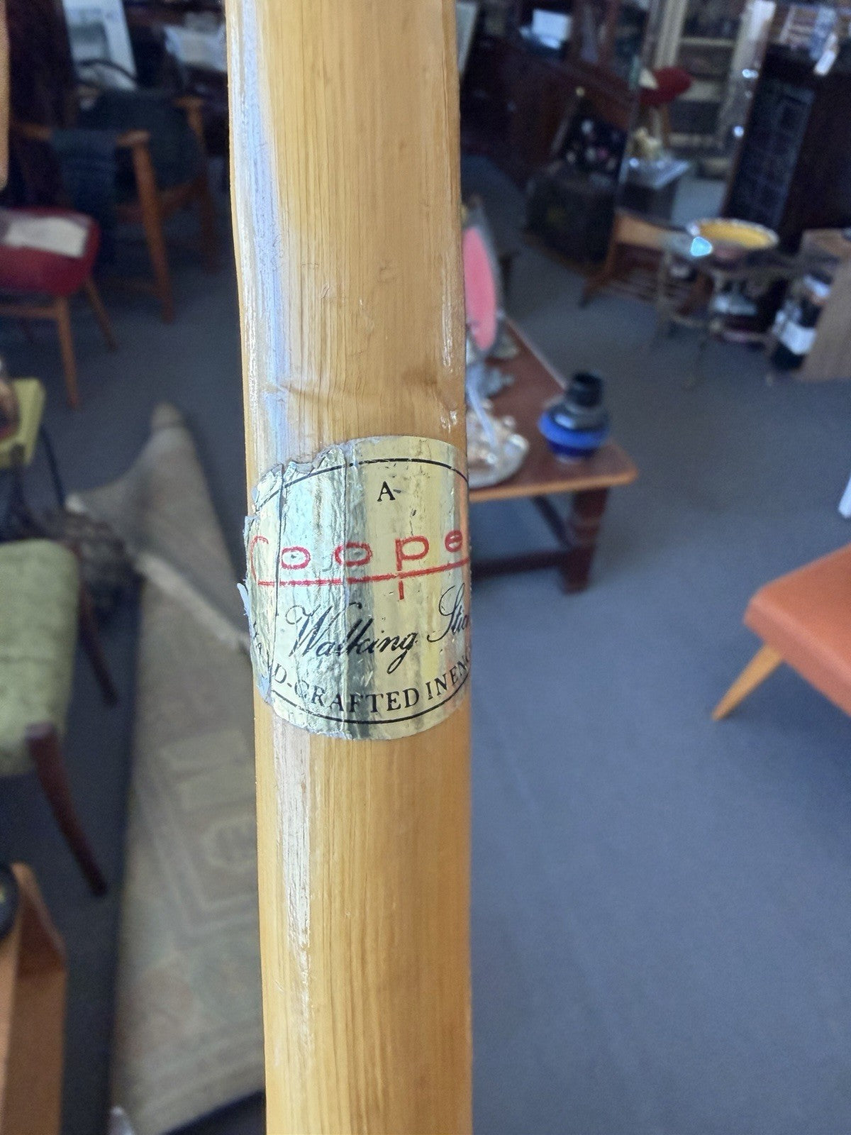 Vintage Cooper Crook Walking Stick Cane Handcrafted England Wooden 1970s 85cm