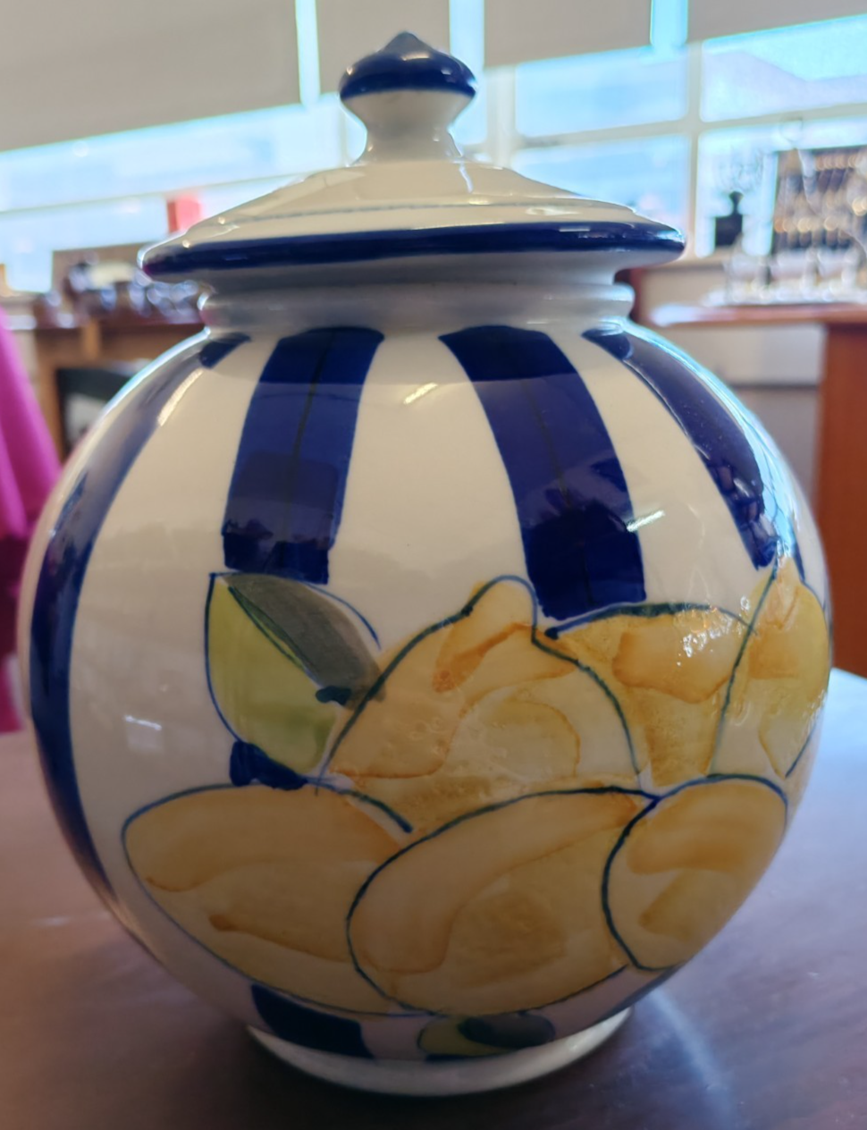 Robert Gordon Lidded Ginger Jar - Blue Stripe Lemon - Australian Pottery