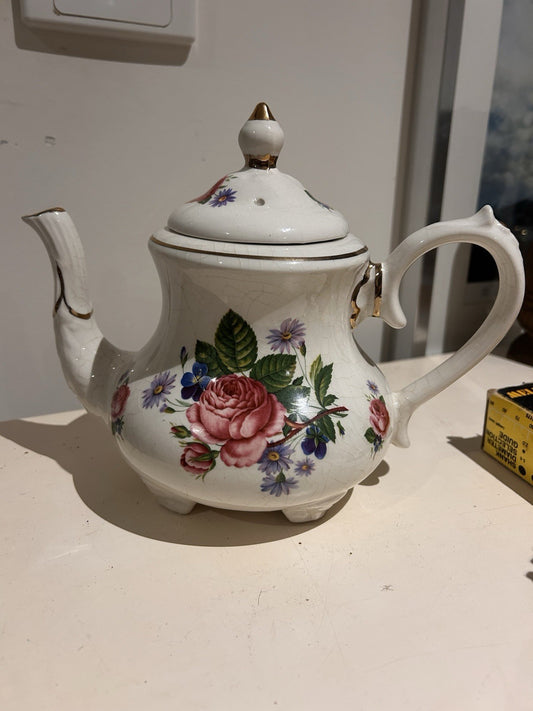 Arthur Wood Majestic Teapot England Floral Roses Gold Trim Vintage