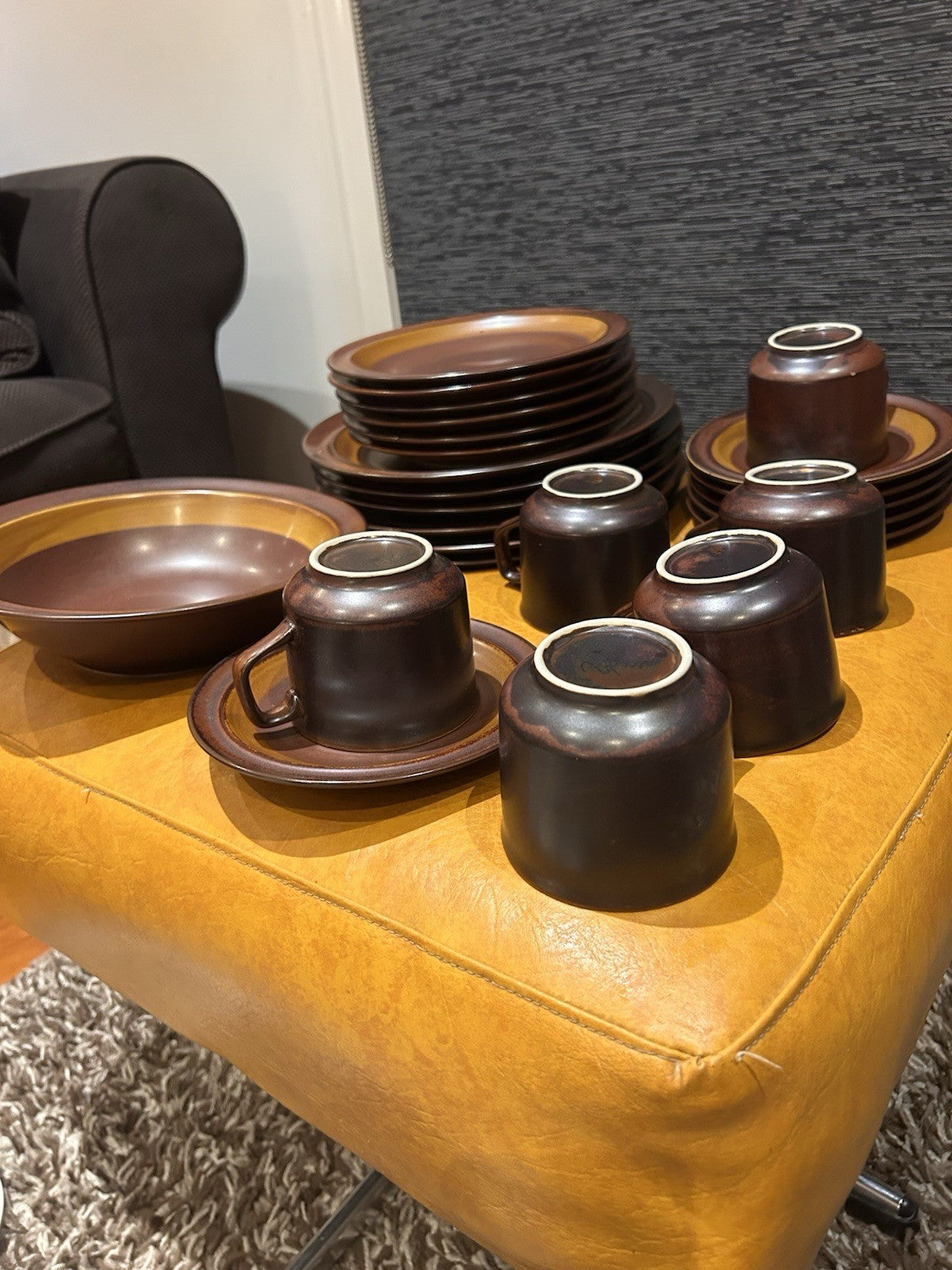 Ganatu Stoneware Japan Dinner Set 6 Place Brown 1970s Retro MCM