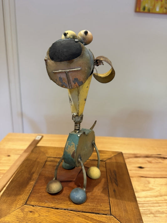 Vintage Scrap Metal Dog Sculpture Folk Art Welded Metal Whimsical 27cm Handmade