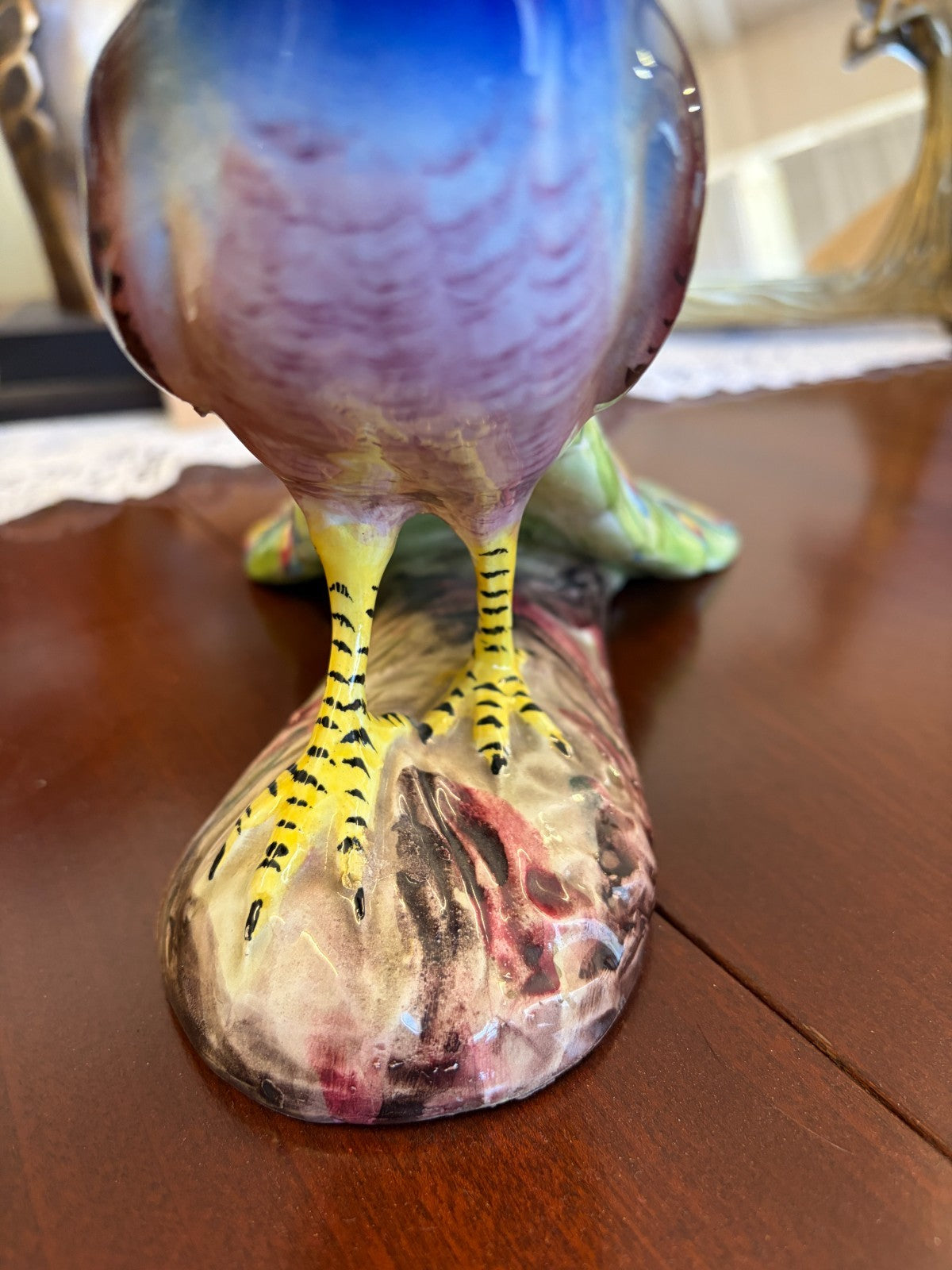 Vintage Italian Ceramic Peacock Figurine Hand Painted Italy 1954 Majolica Style