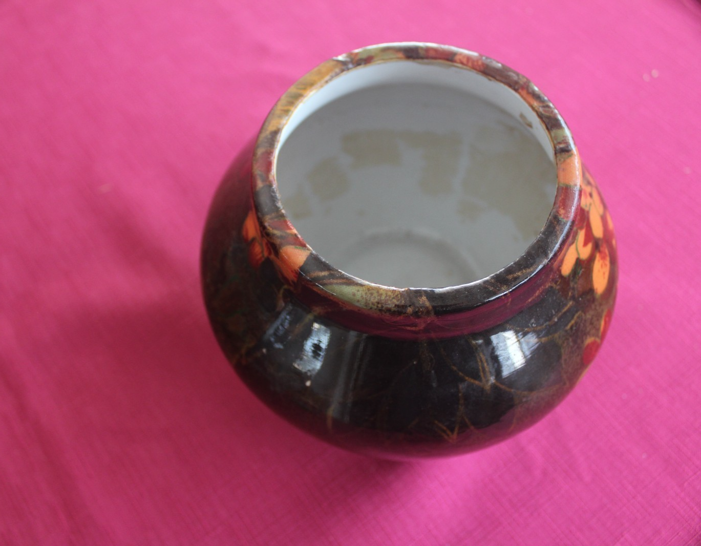 Vintage Mid-Century Floral Ceramic Vase – Earthy Brown & Burnt Orange Tones