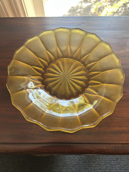 Vintage 23cm Yellow Amber Depression Glass Plate