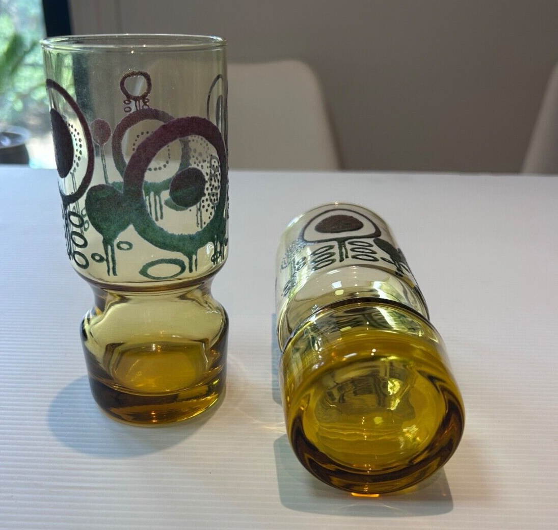 Vintage Amber Art Glasses – Mid-Century Modern – Kaaru Style – Set of 2