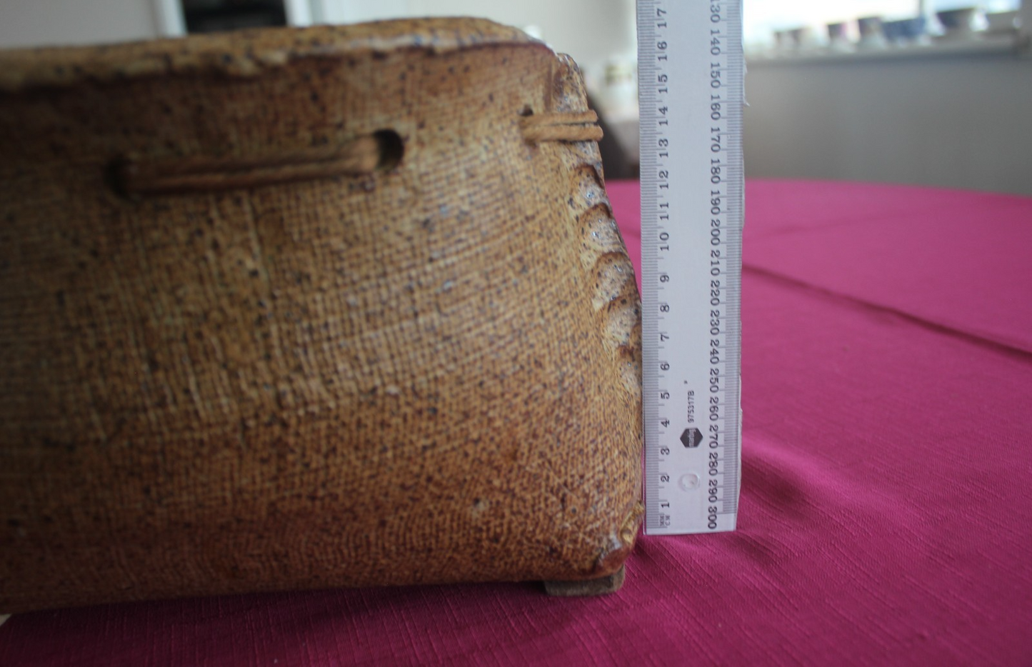 Vintage Studio Pottery Basket Planter Rustic Stoneware - Rope Detail