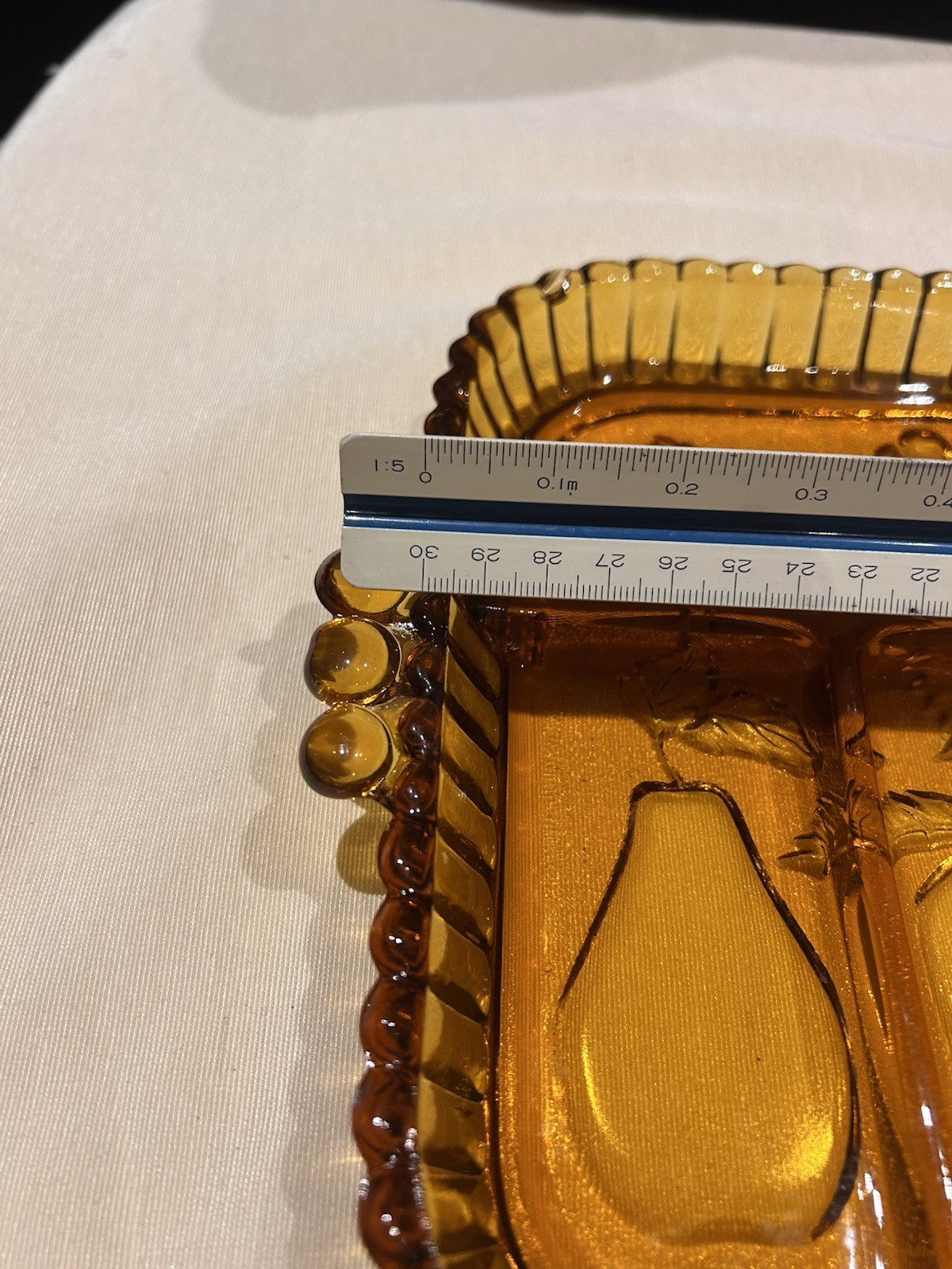 Indiana Glass Fruits Amber Glass Divided Platter Relish Tray Vintage