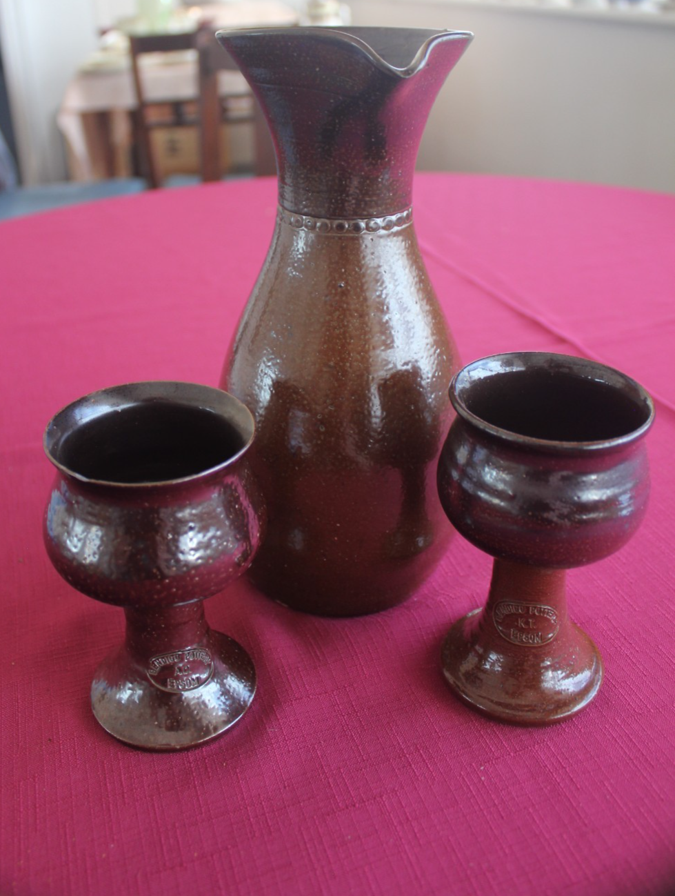 Vintage Bendigo Pottery Wine Carafe & Goblet Set