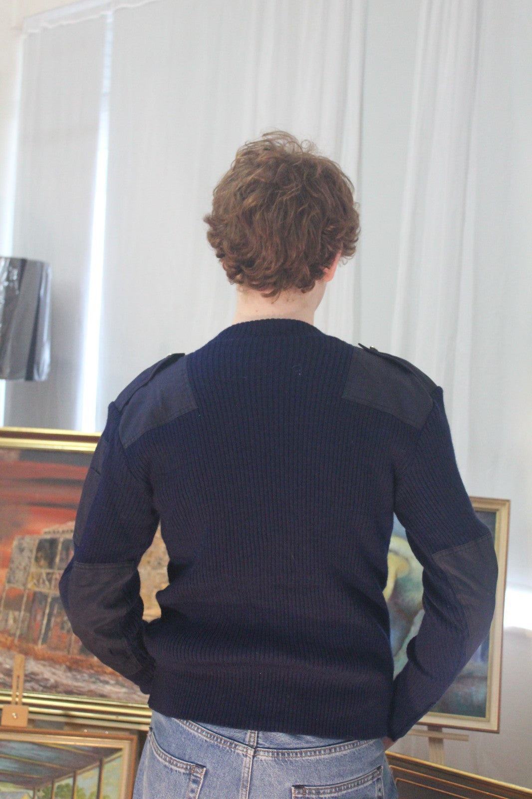 Vintage Italian Carabinieri Military Jumper Navy Blue Wool Blend 1986 Sz 3