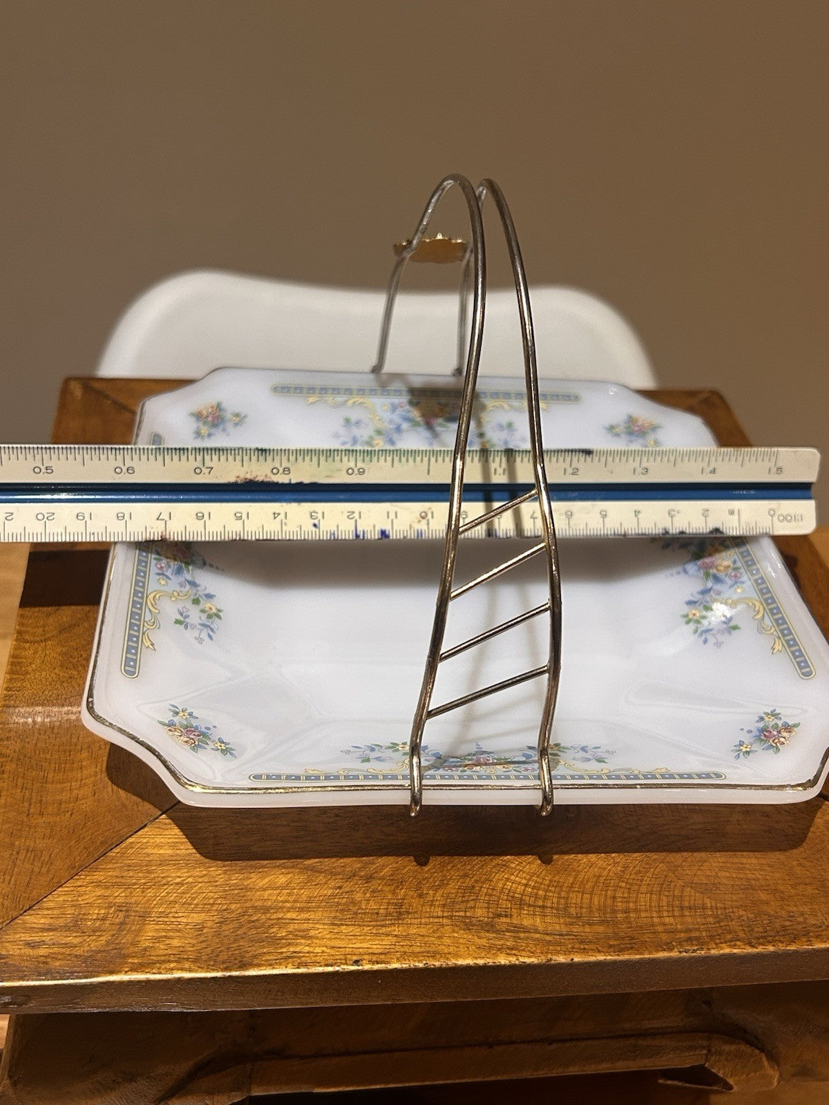 Vintage MP USA Home Set Porcelain Cake Plate w Handle Floral Gold Trim