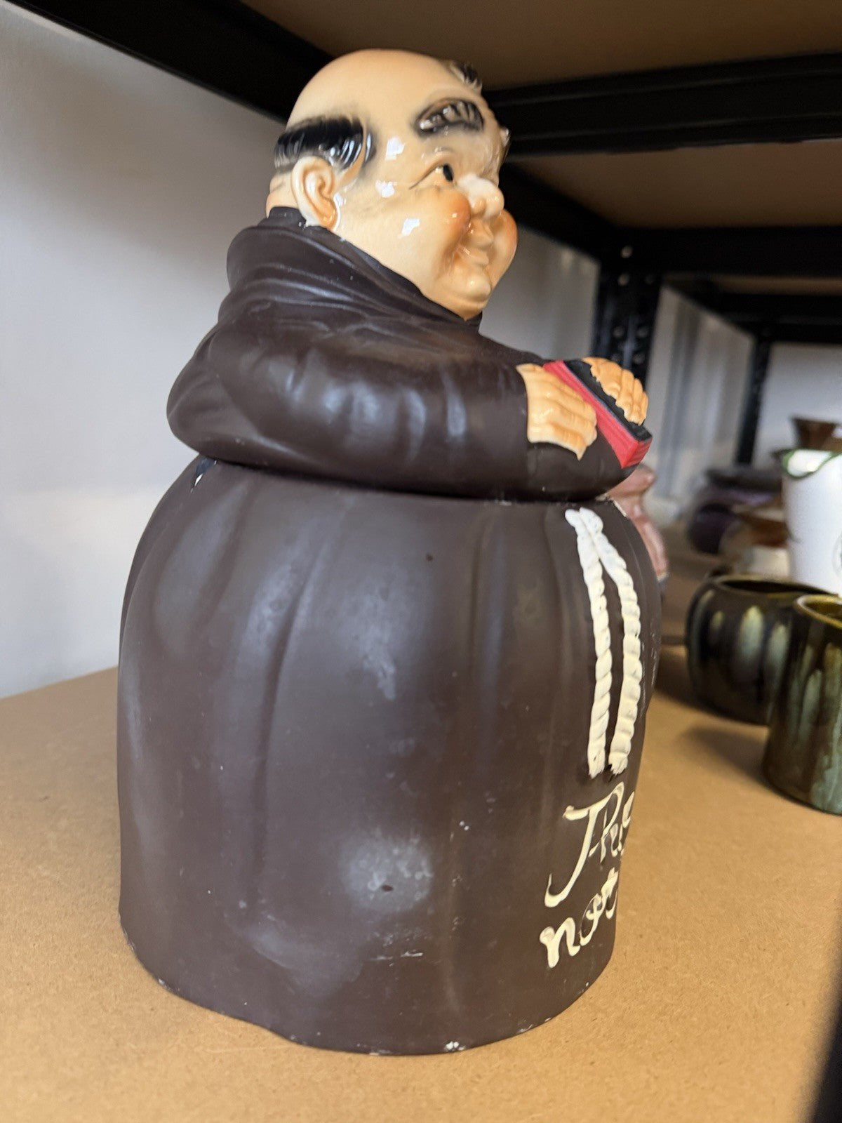 Vintage Monk Cookie Jar Japan Pottery “Thou Shall Not Get Fat” 27cm