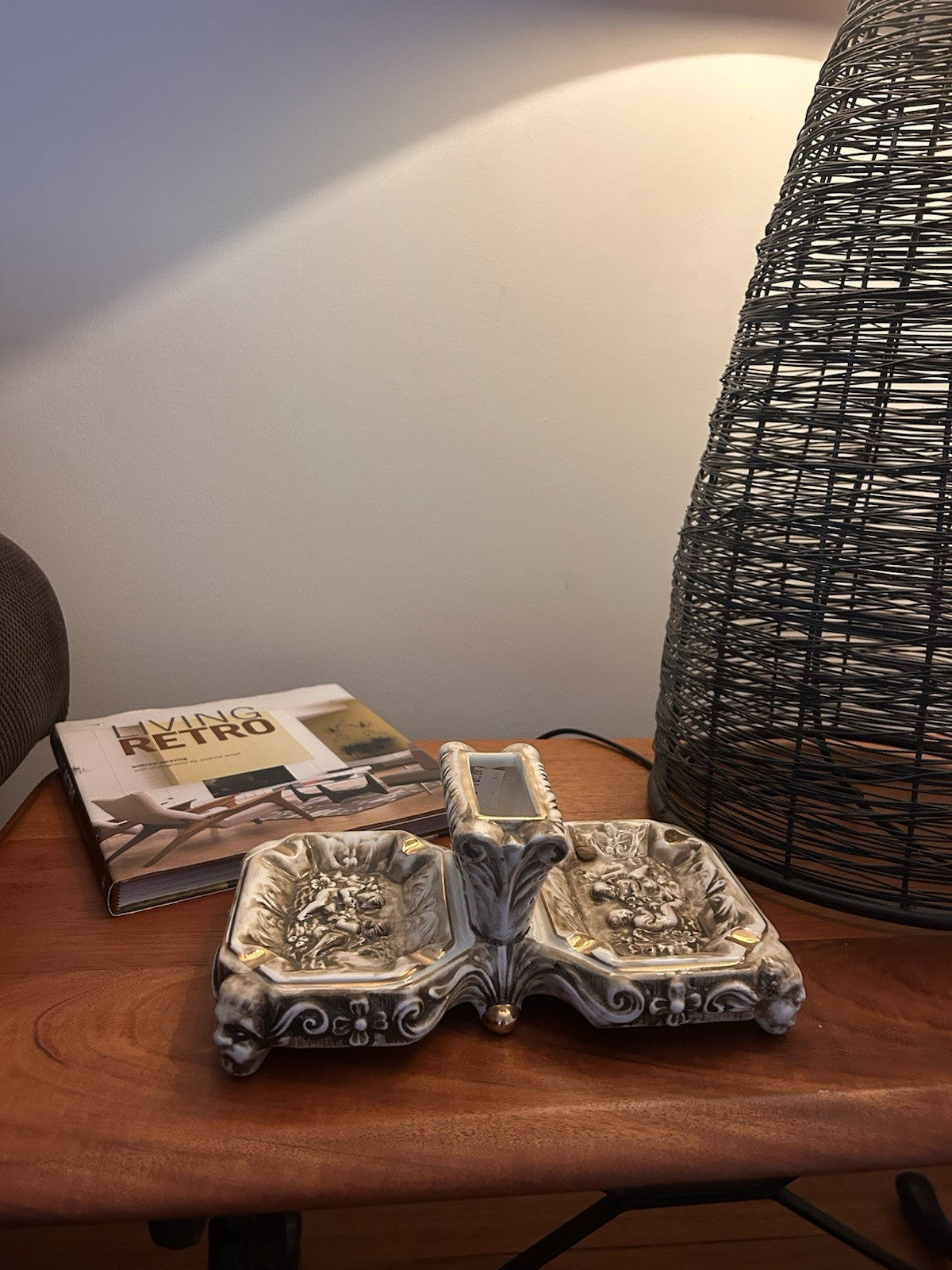 R Capodimonte Large Porcelain Smoking Desk Set Cherubs Italy c1950s