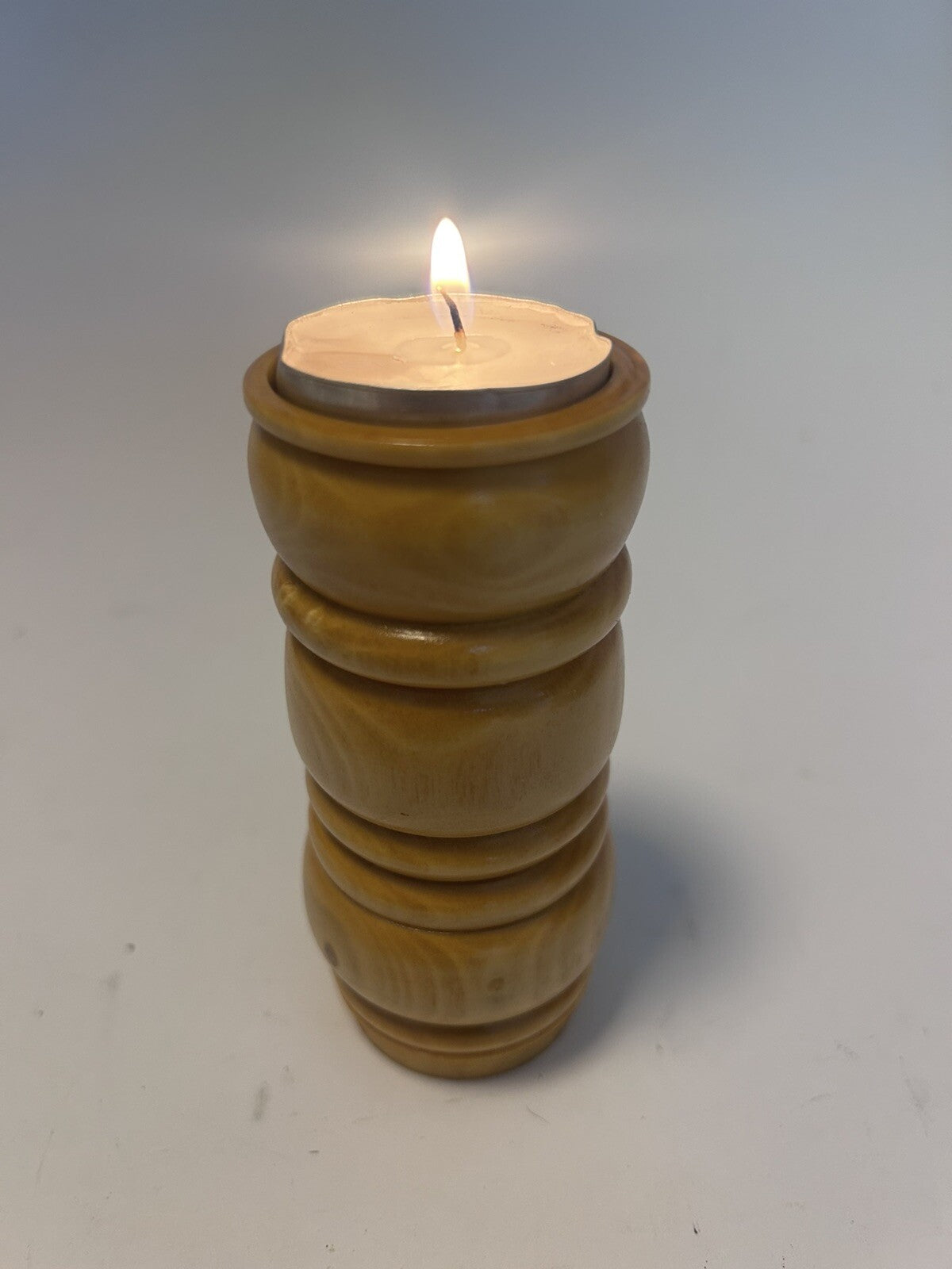 Vintage Hand-Turned Wooden Tealight Candle Holders – Pair Rustic Timber