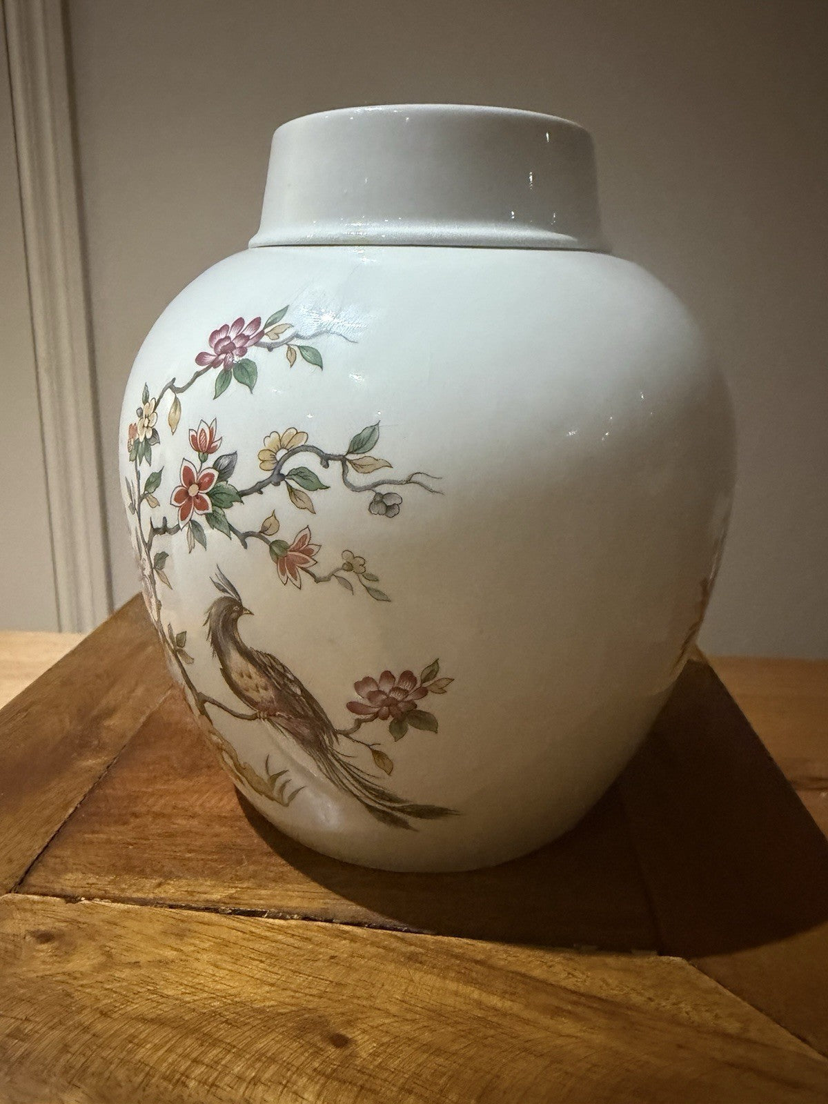 Burleigh Ironstone Ginger Jar & Lid Oriental Bird Floral Staffordshire England