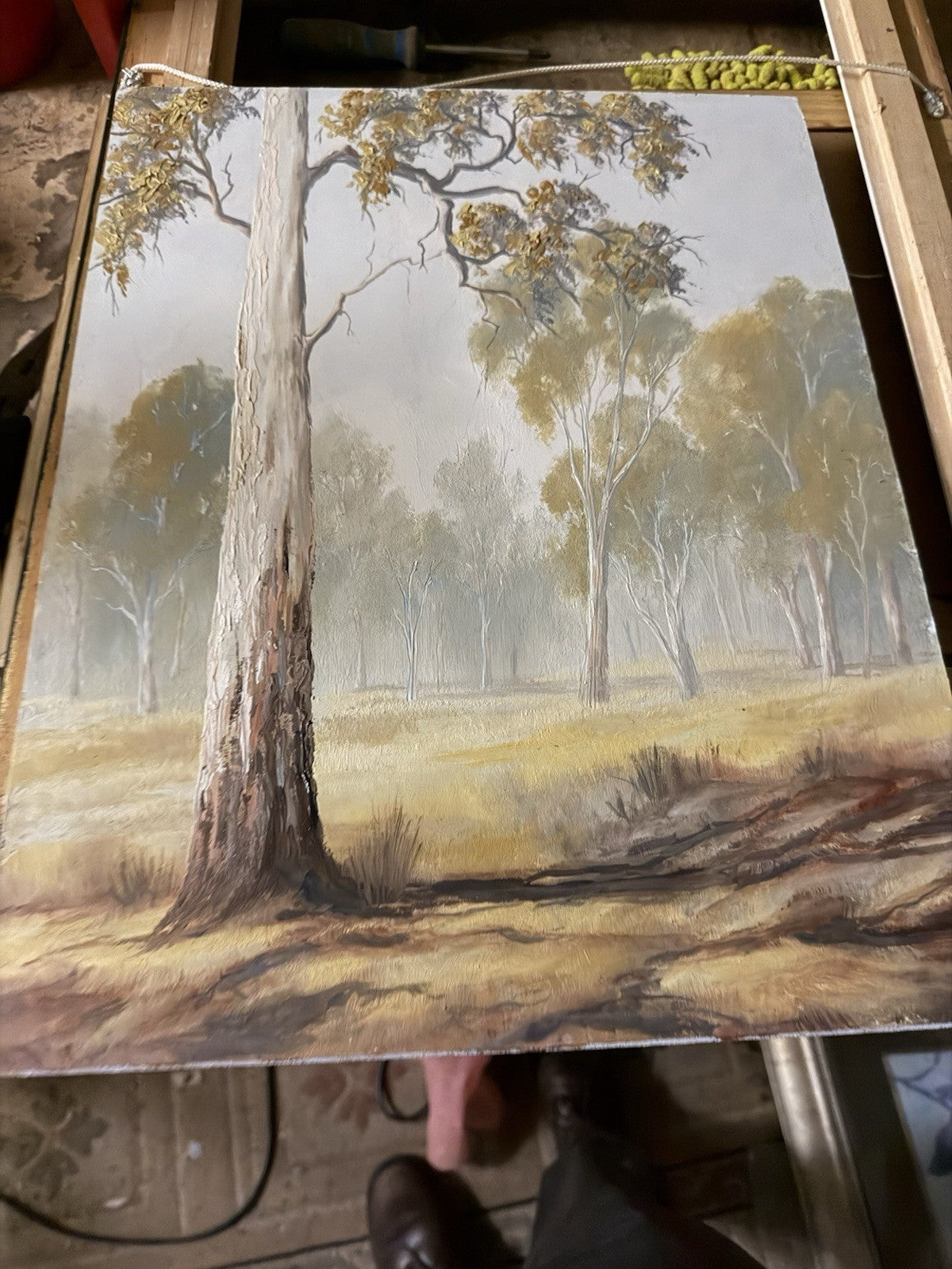 Original Australian Oil Painting Bush Landscape Unsigned Framed Oil on Board