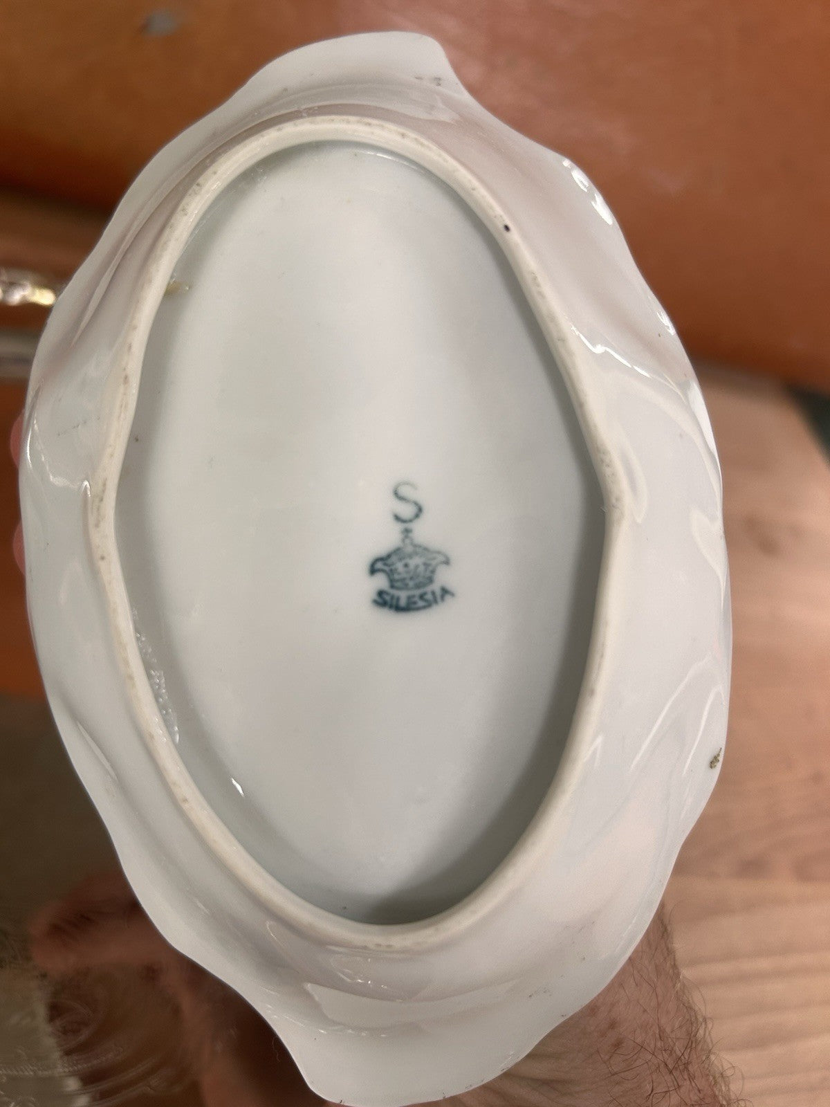 Antique Silesia Handled Dish Hand Painted Floral Gold Trim c.1900s Germany