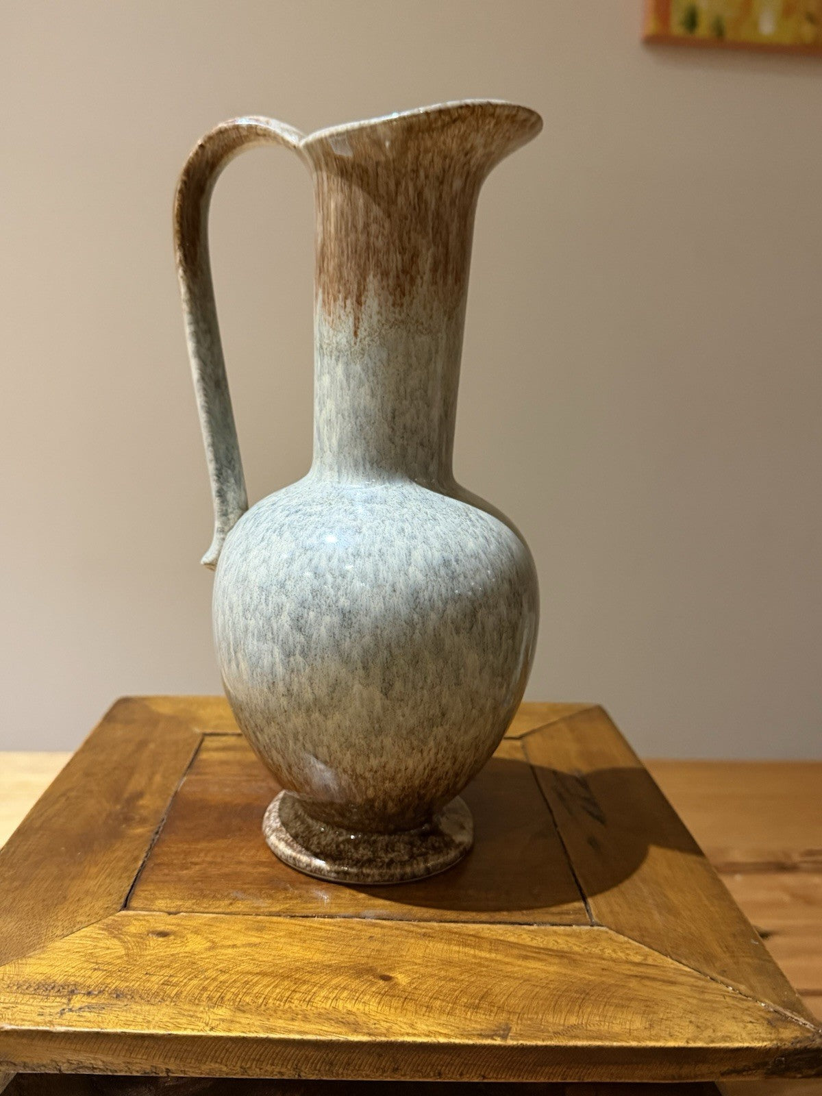 Vintage West German Pottery Jug Vase 639/3 Blue Brown Drip Glaze 25cm