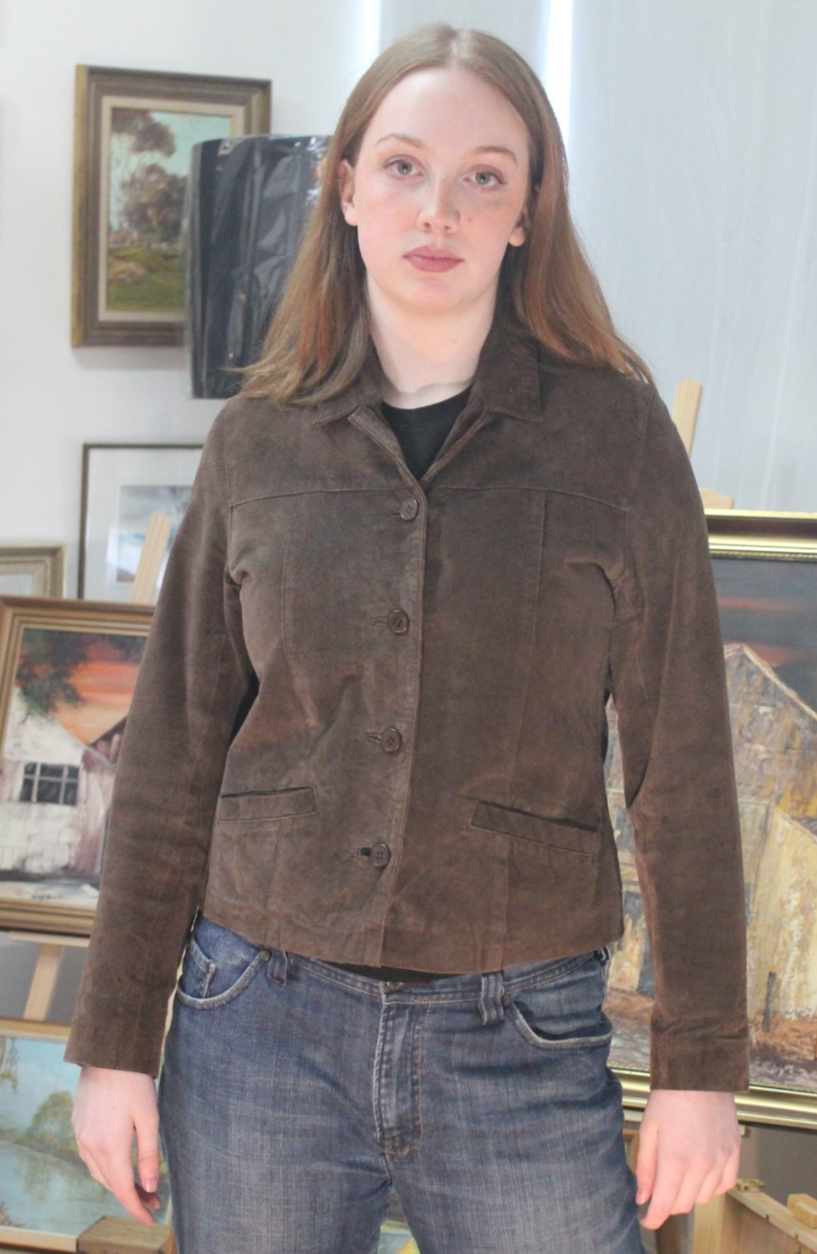 Anchor Blue Women's Brown Genuine Suede Leather Jacket – Size M