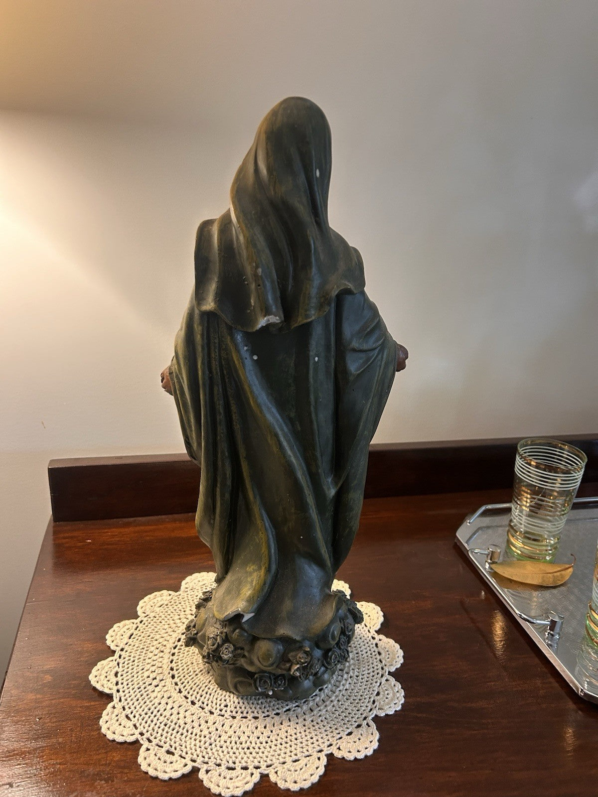 Vintage 1950s Virgin Mary Chalkware Statue Madonna 41cm Religious Figurine