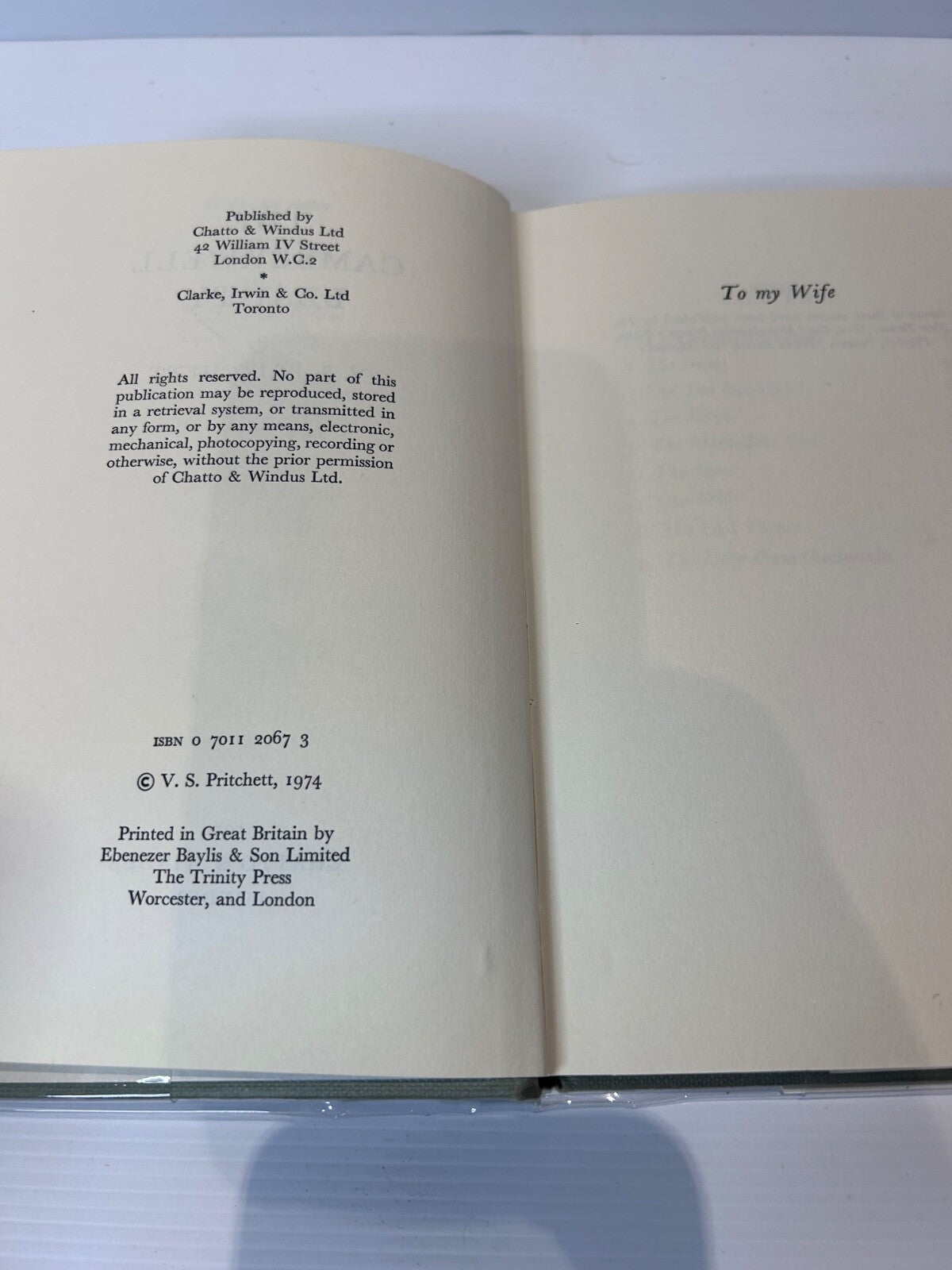 The Camberwell Beauty V.S. Pritchett 1974 HC DJ 1st UK Ed Chatto & Windus 203pp