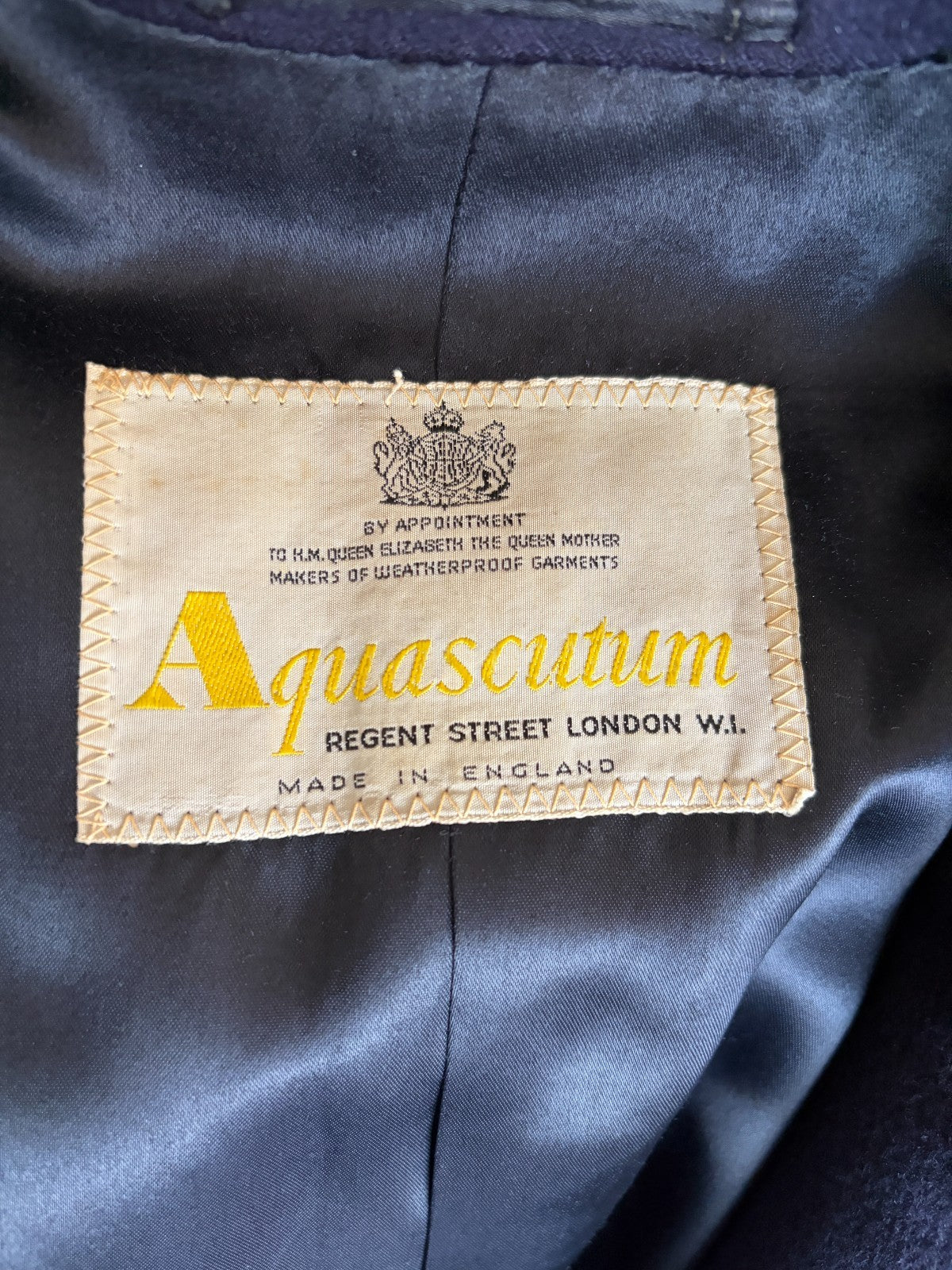 Vintage Aquascutum Navy Overcoat Made in England Royal Warrant Men's