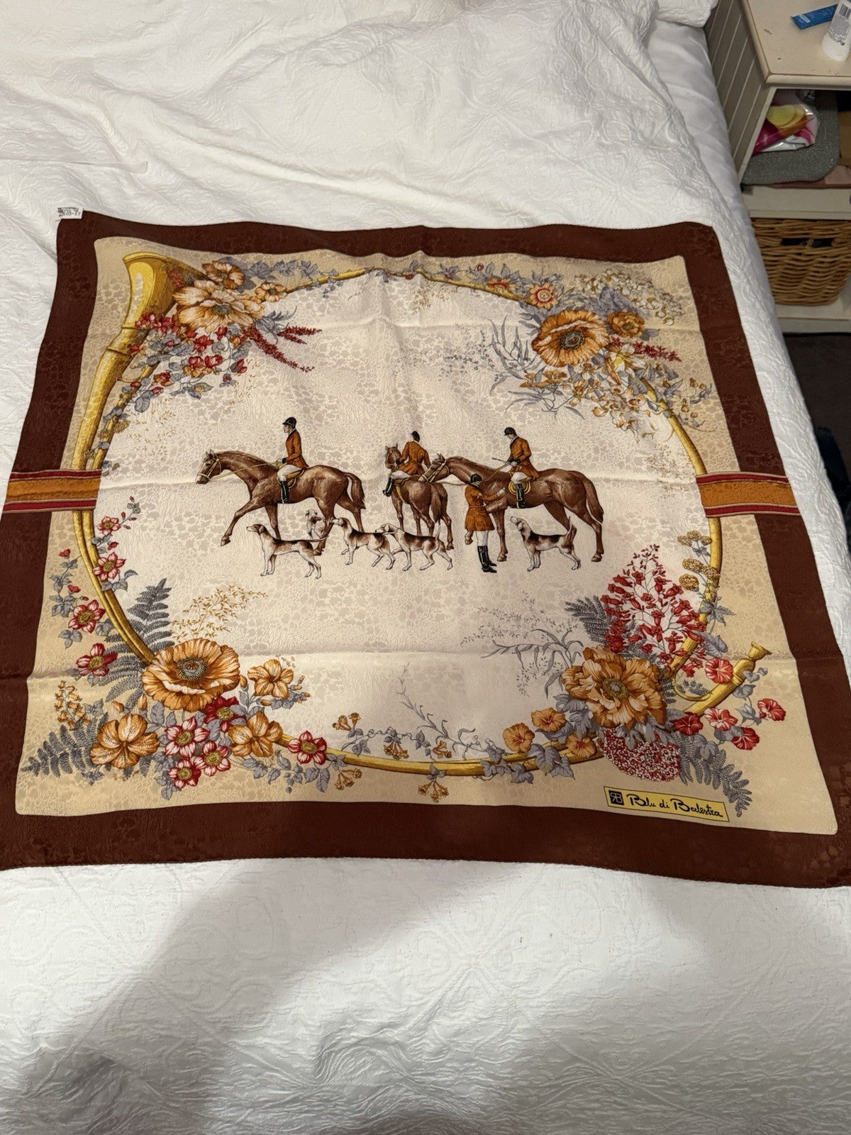 Renato Balestra Blu di Balestra Vintage Silk Scarf Equestrian Hunt Italy