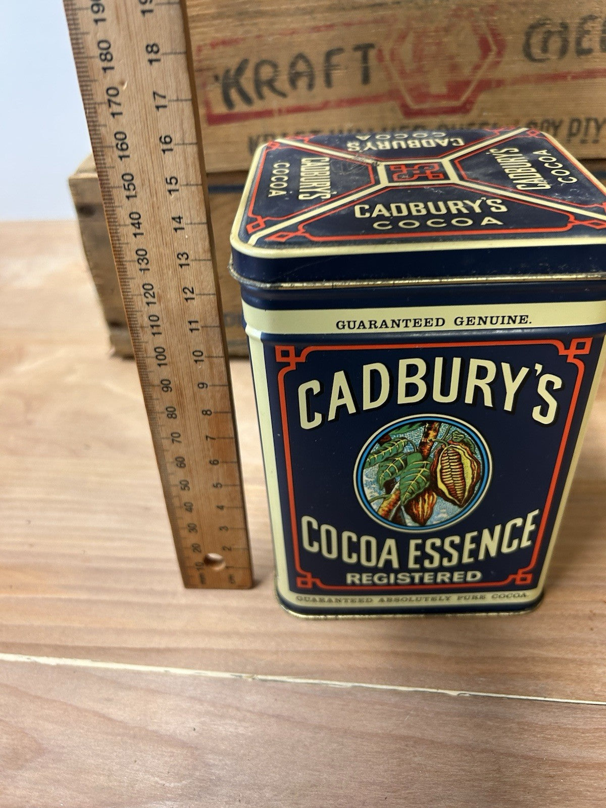 Cadbury's Cocoa Essence Vintage 1977  Metal Tin Box Hinged Lid Good Condition