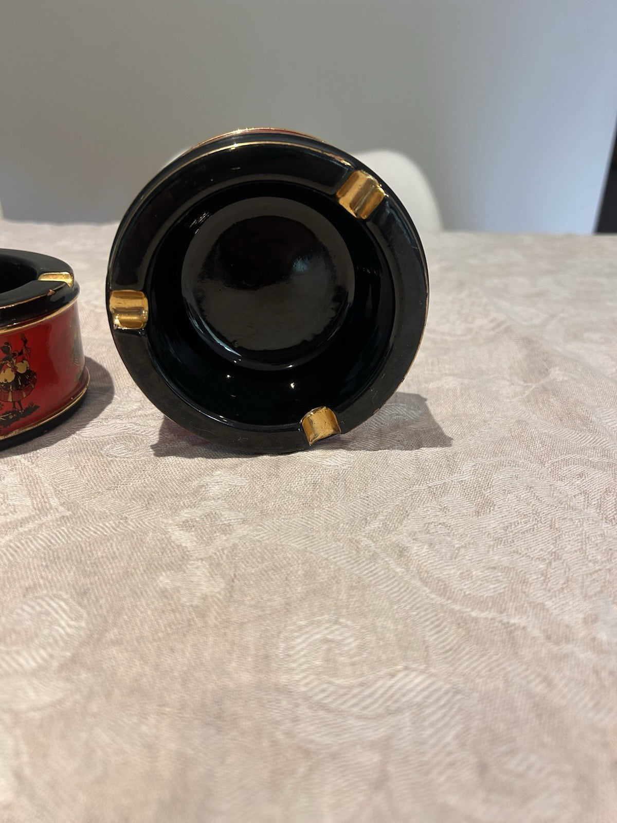 Vintage Italian Ceramiche Fiorentine Ashtrays Pair Red Black Gold c1950s 