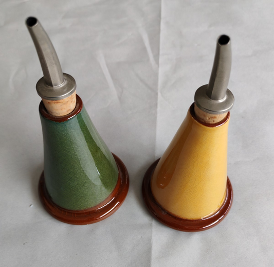 Vintage Studio Pottery Oil & Vinegar Cruets – Green & Yellow (Pair)