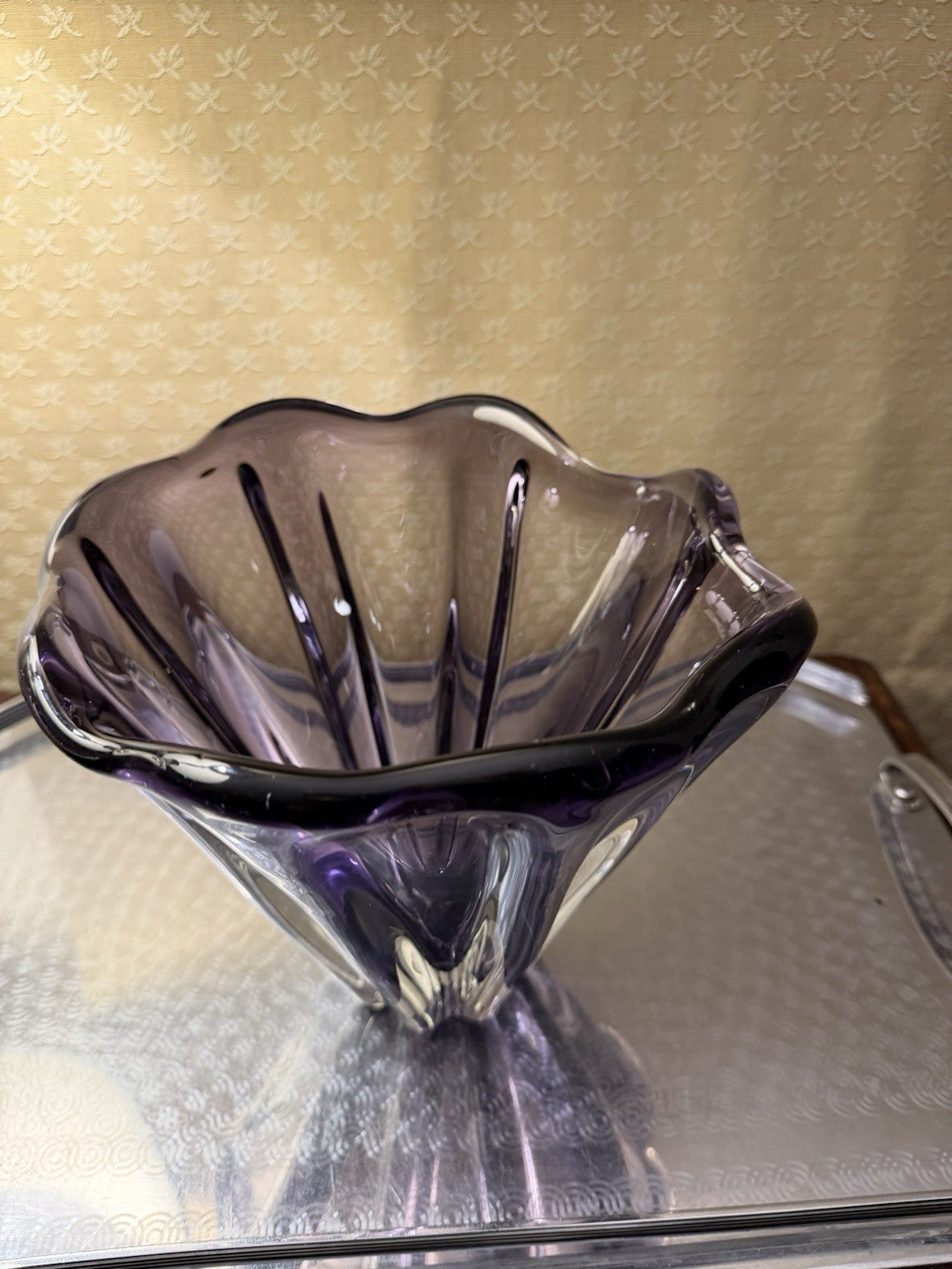 Attributed Josef Hospodka Chribska Amethyst Czech Art Glass Vase 21cm