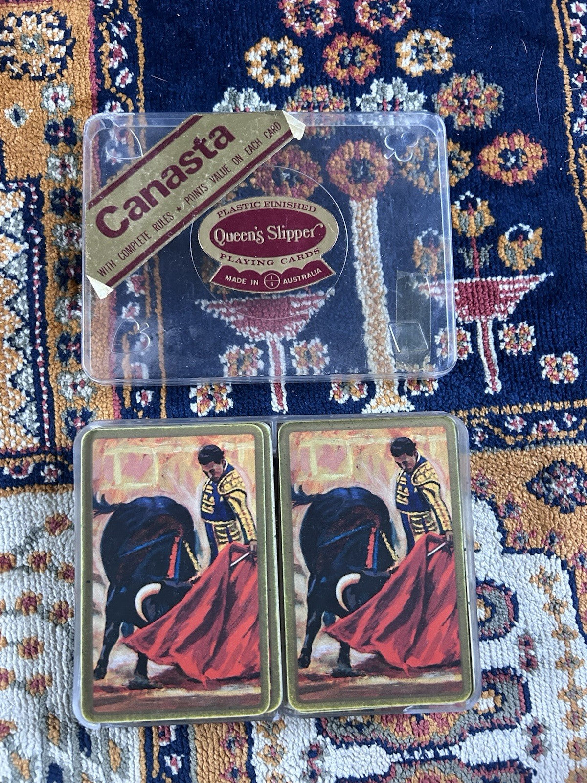 Vintage Queen’s Slipper Canasta Playing Cards Set Matador Bullfight Design