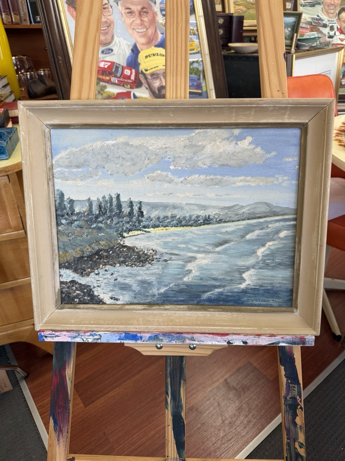 C Wearne 1979 Original Oil Painting Australian Coastal Seascape Vintage Framed