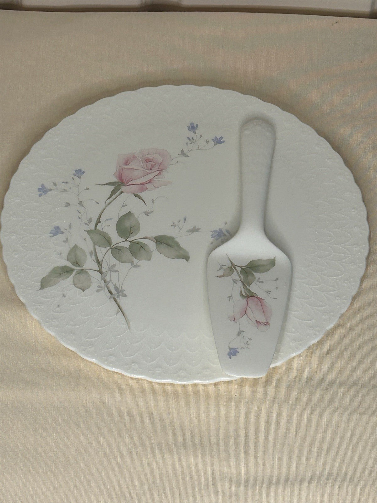 Mikasa Bone China April Rose Pattern Cake Plate and Server #B2053 Japan