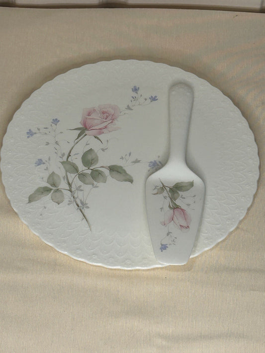 Mikasa Bone China April Rose Pattern Cake Plate and Server #B2053 Japan