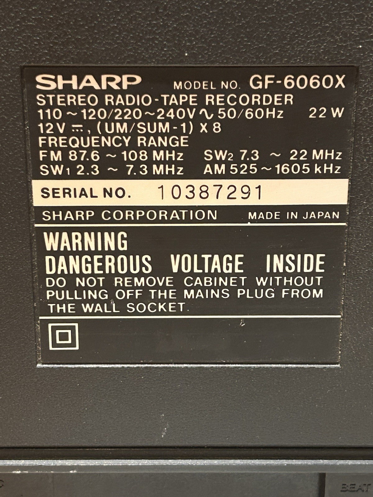 Vintage Sharp GF-6060 Boombox Radio And  Manual - Works, Tape Deck Needs Belts