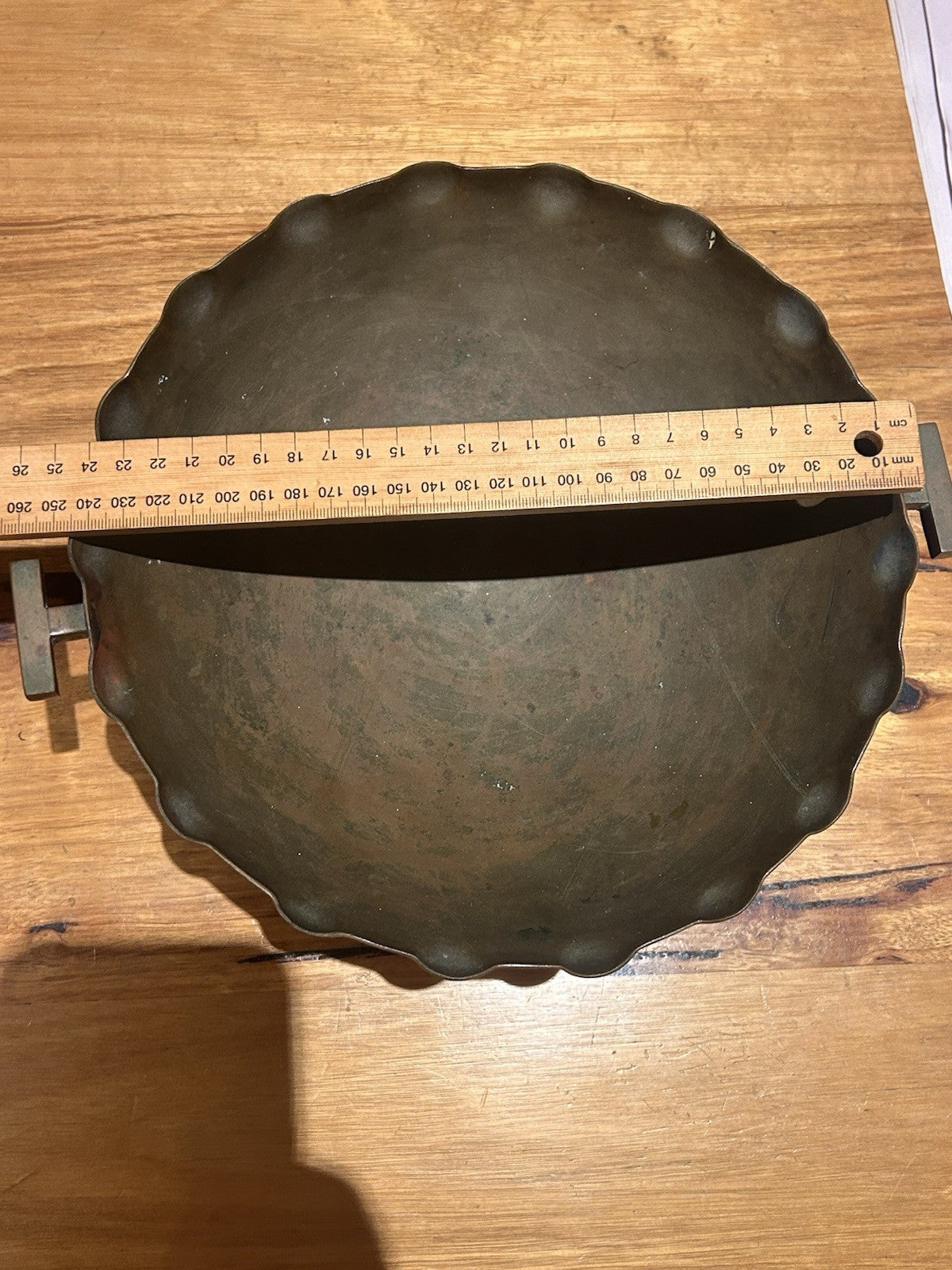 Mid-Century Modern Hammered Copper Footed Bowl with T-Bar Handles – Vintage