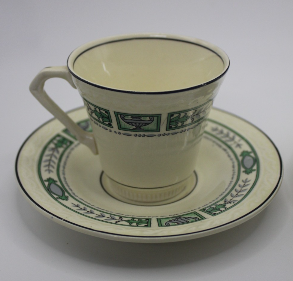 J & G Meakin Sunshine Cup & Saucer Pair c1930s English Art Deco Tea Ware