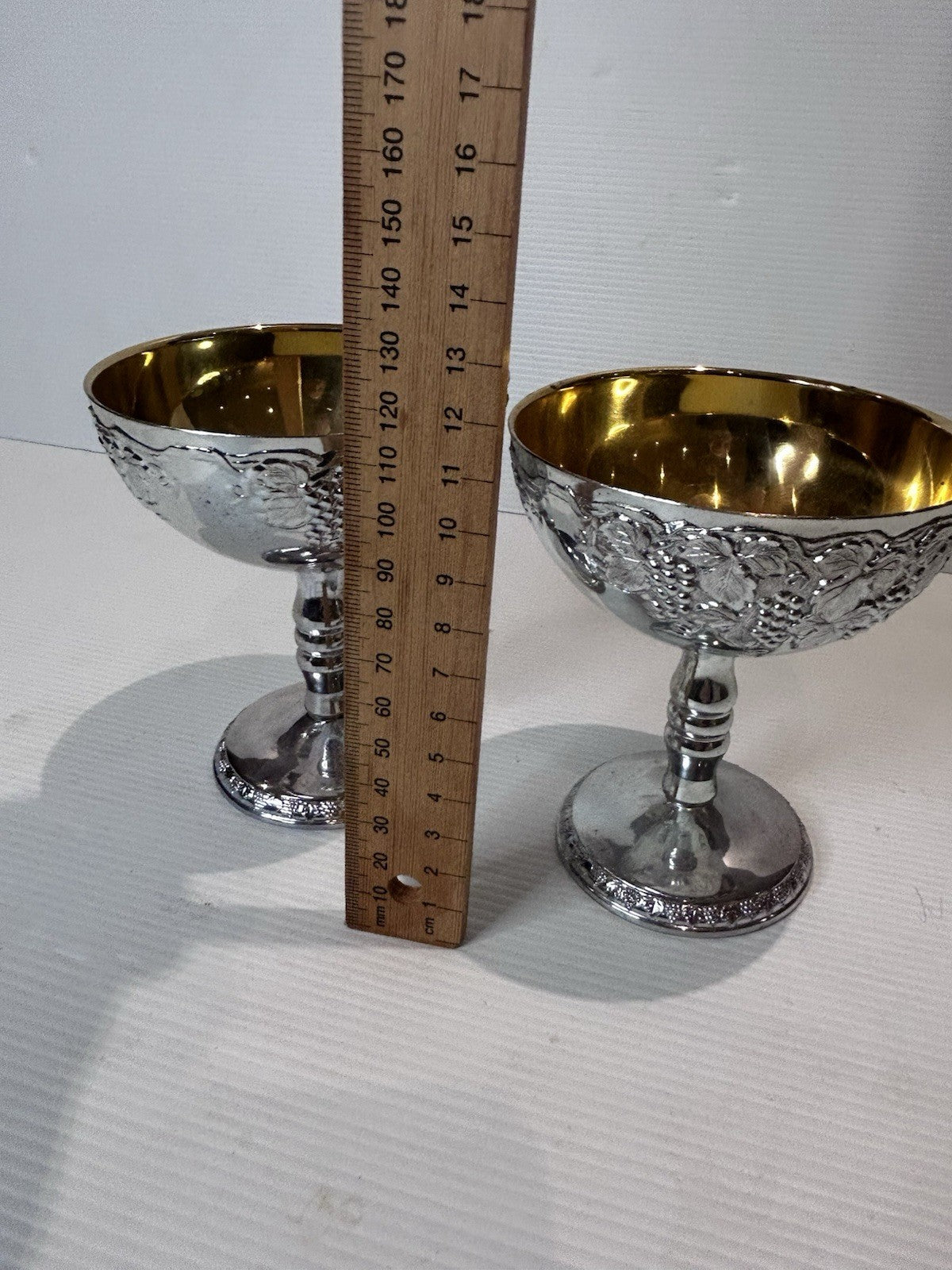 Vintage Silver-Plated Goblets with Gold Wash Interior – Made in Japan (Pair)
